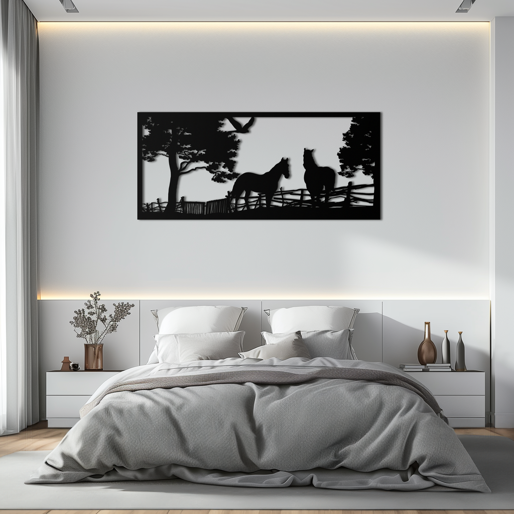 Rustic Steel Horse Farm Metal Wall Art - Barn Home Sculpture