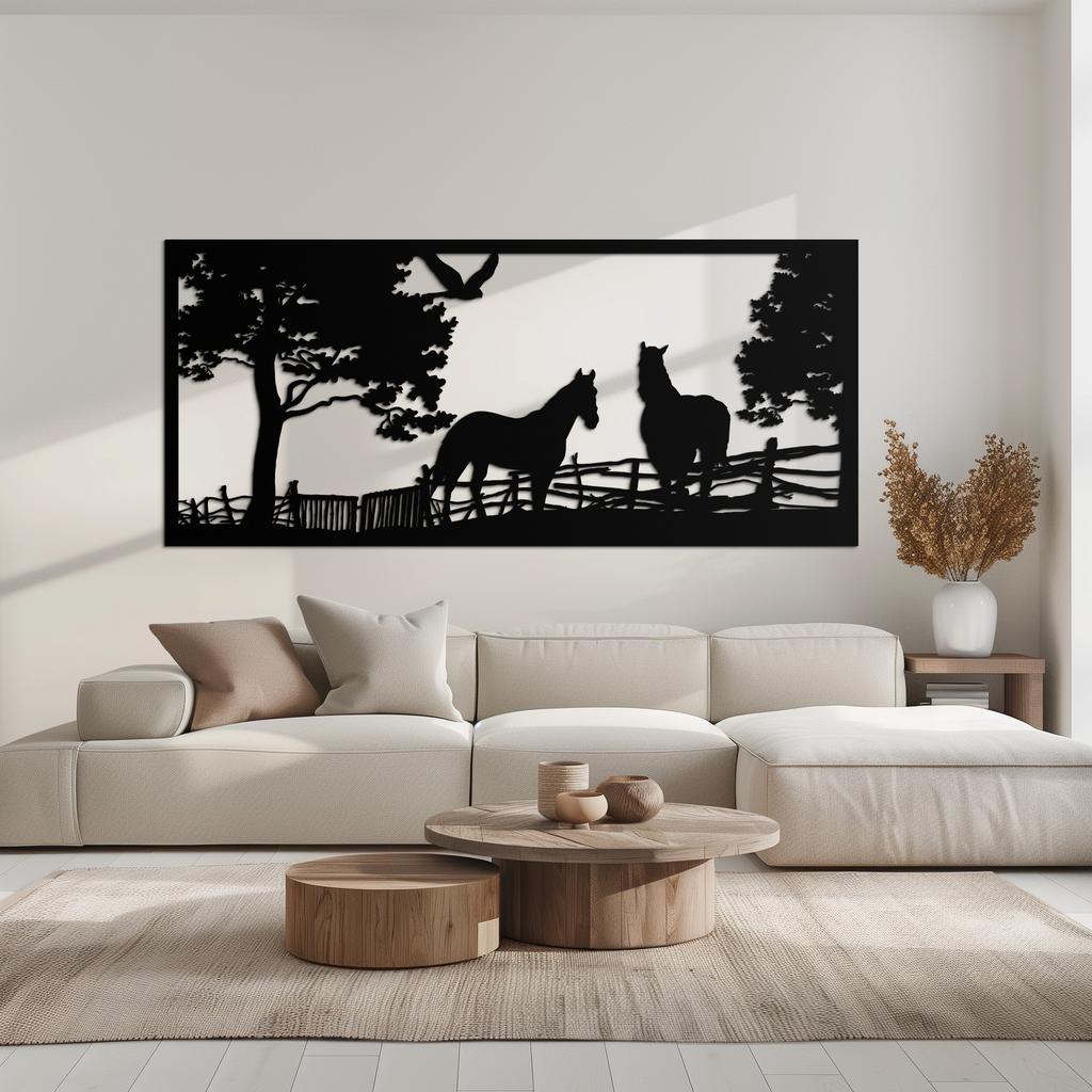 Rustic Steel Horse Farm Metal Wall Art - Barn Home Sculpture