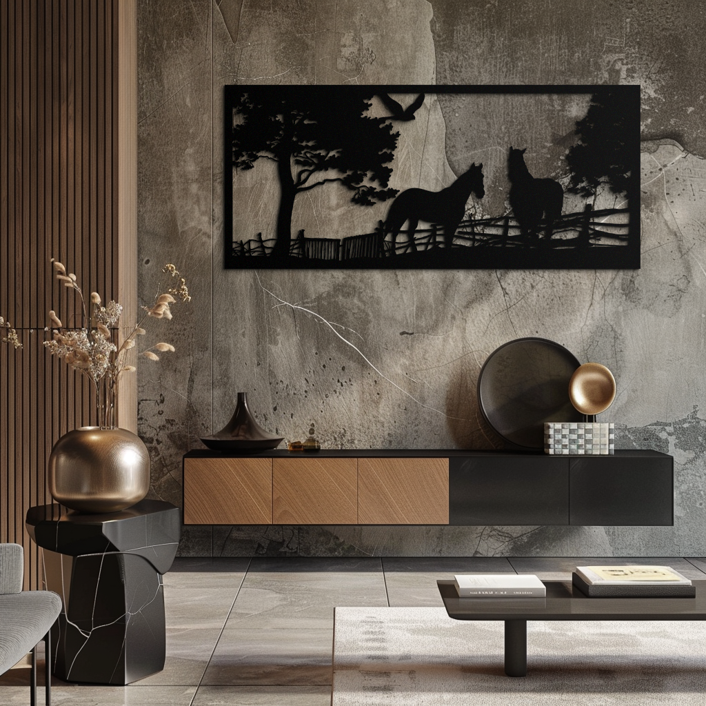 Rustic Steel Horse Farm Metal Wall Art - Barn Home Sculpture