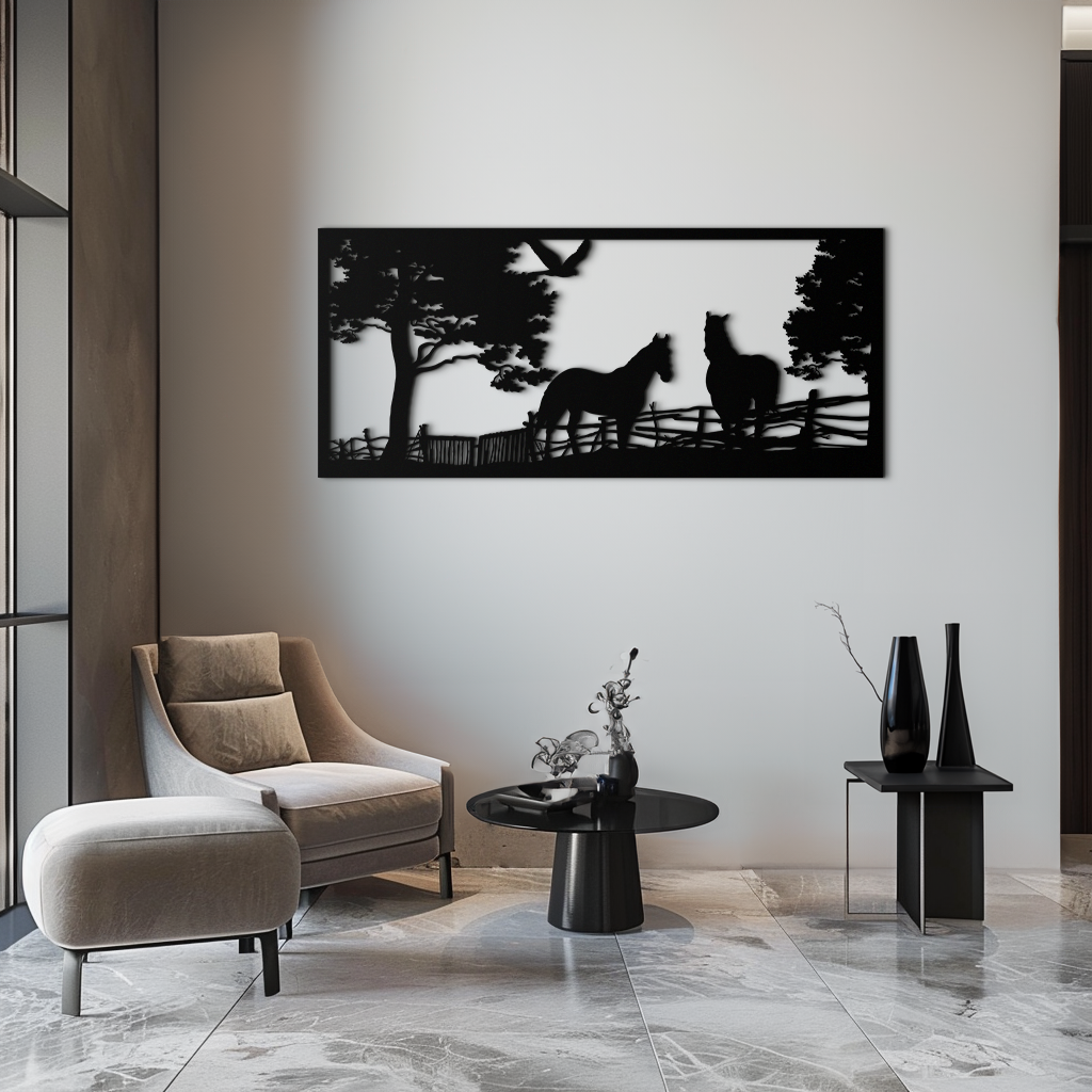 Rustic Steel Horse Farm Metal Wall Art - Barn Home Sculpture