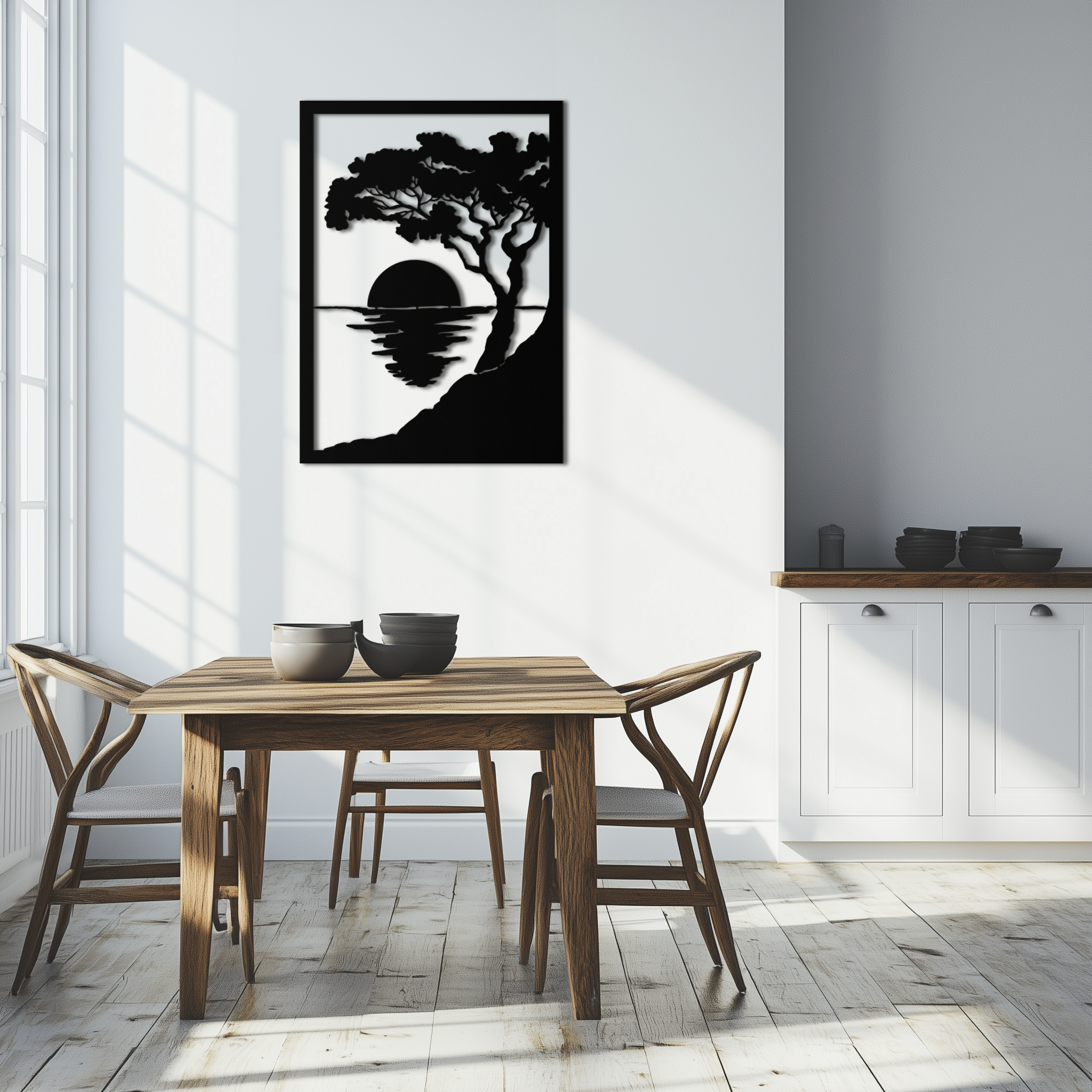 Metal Wall Art Sunset Tree Silhouette - Handcrafted Steel Decor