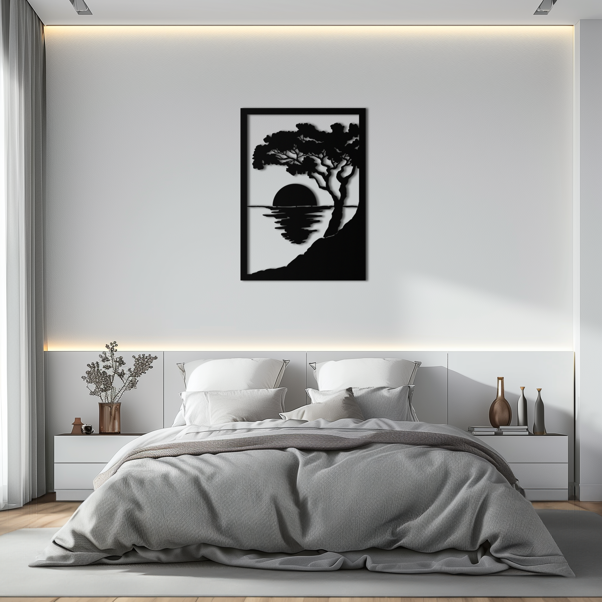 Metal Wall Art Sunset Tree Silhouette - Handcrafted Steel Decor