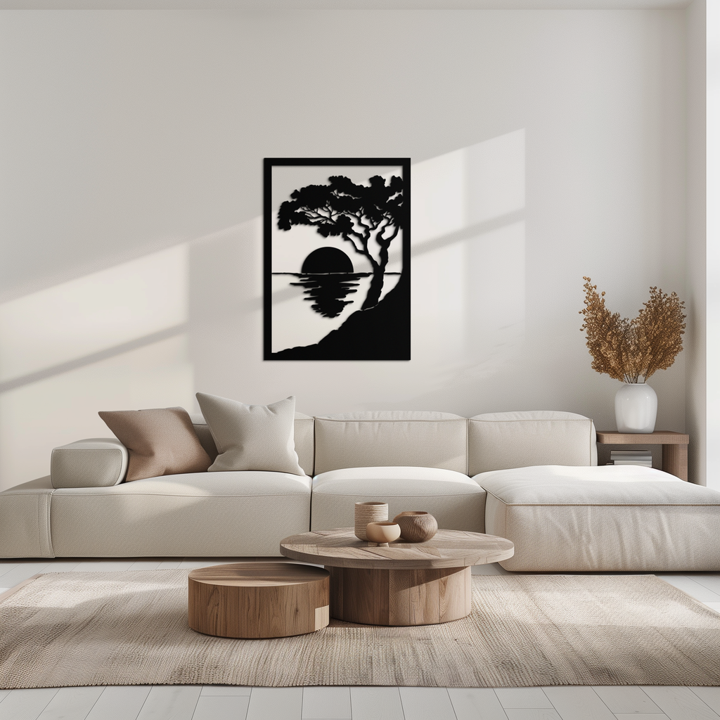 Metal Wall Art Sunset Tree Silhouette - Handcrafted Steel Decor