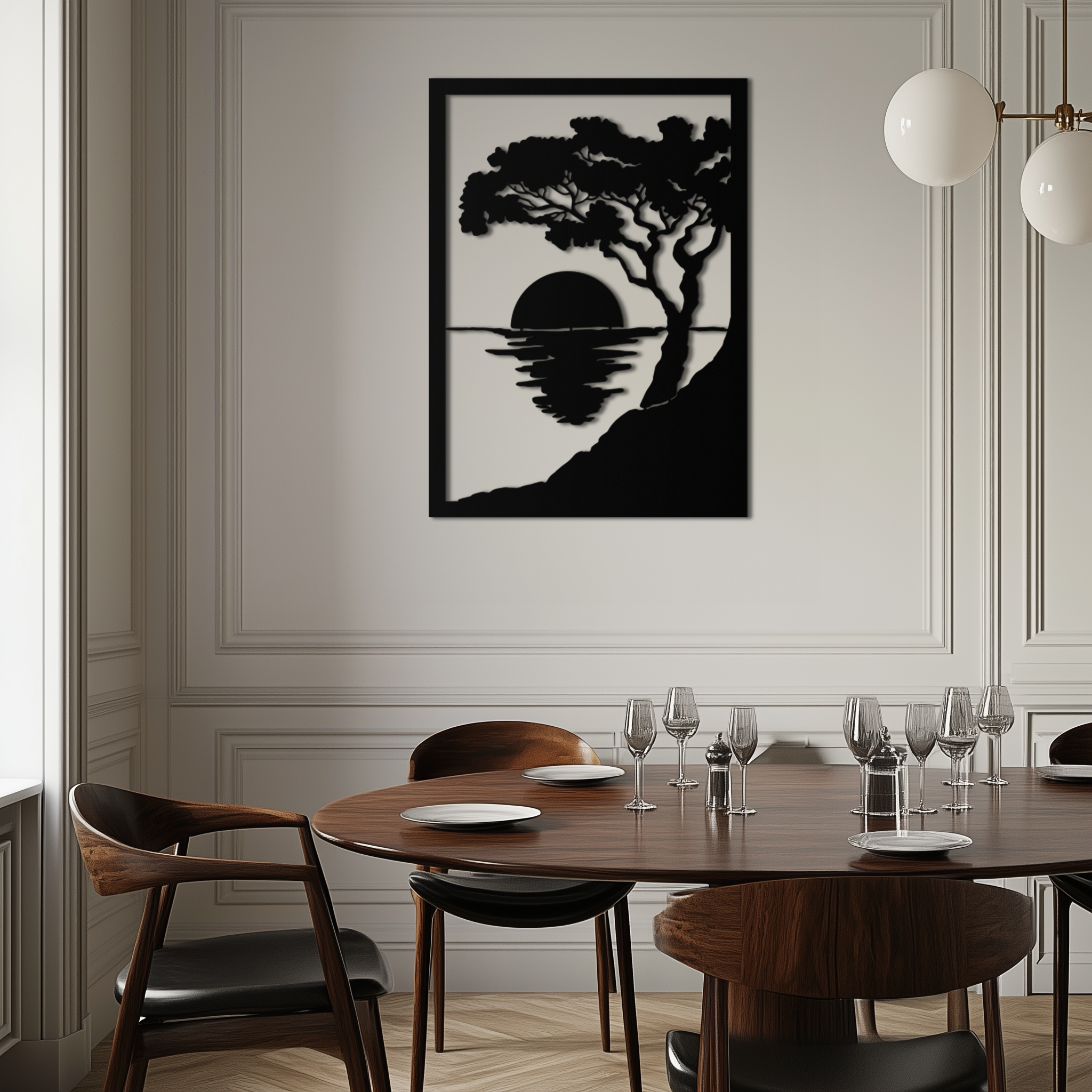 Metal Wall Art Sunset Tree Silhouette - Handcrafted Steel Decor