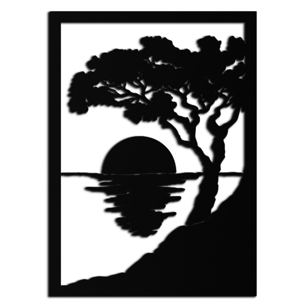 Metal Wall Art Sunset Tree Silhouette - Handcrafted Steel Decor