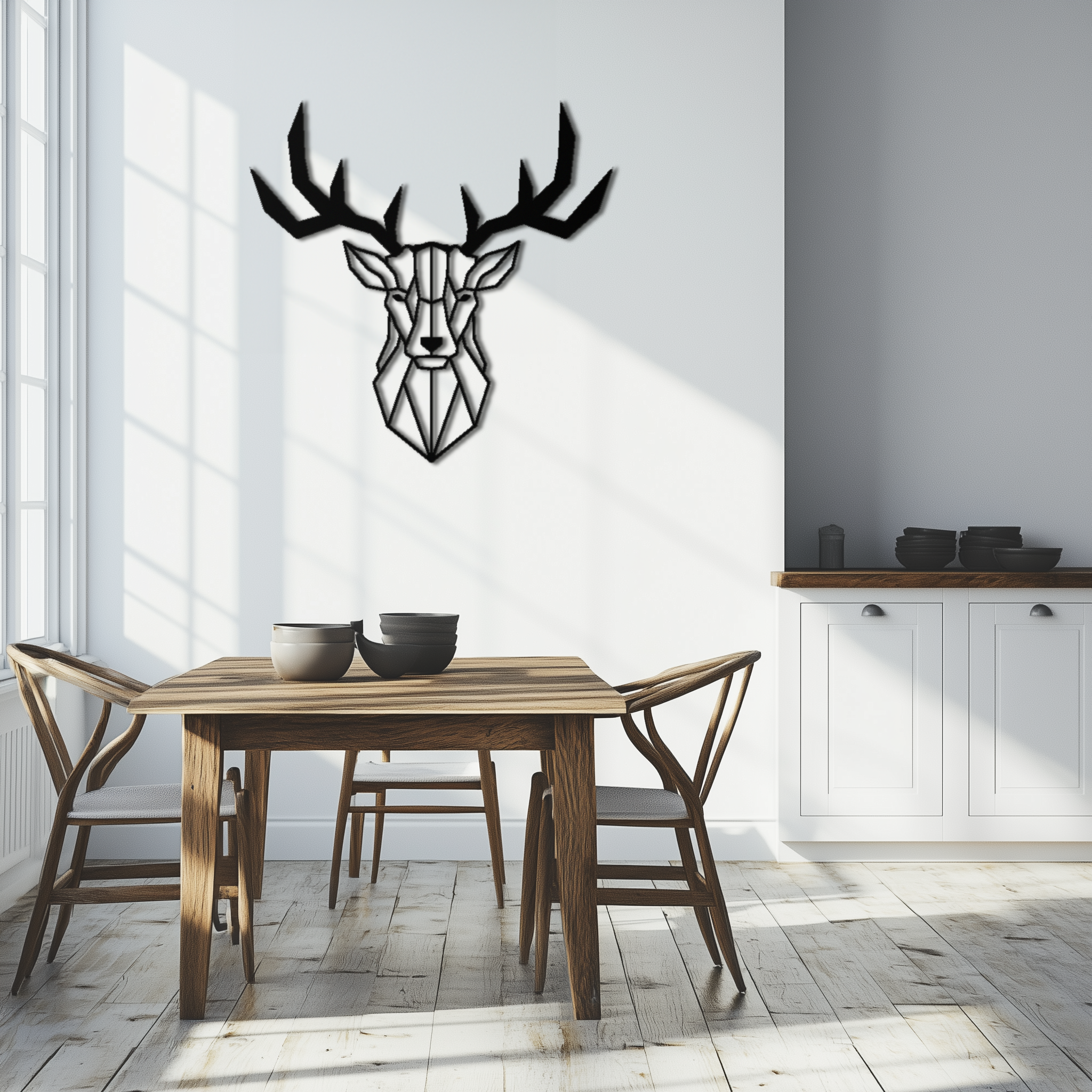 Steel Geometric Deer Head Metal Wall Art - Modern Minimalist Design
