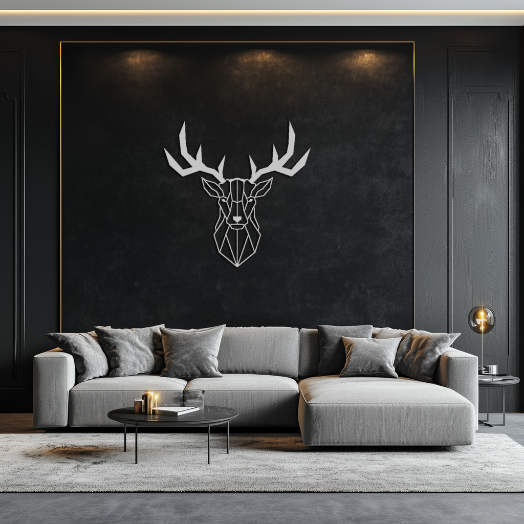 Steel Geometric Deer Head Metal Wall Art - Modern Minimalist Design