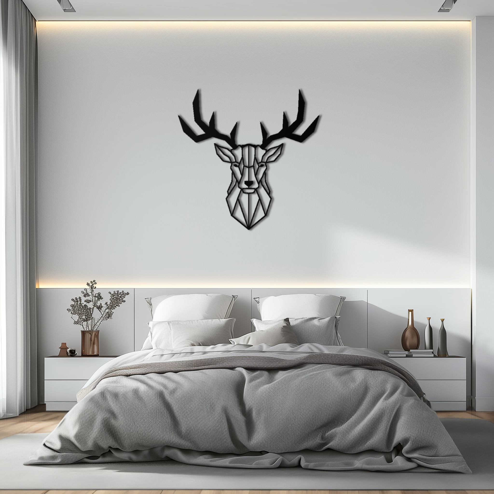 Steel Geometric Deer Head Metal Wall Art - Modern Minimalist Design