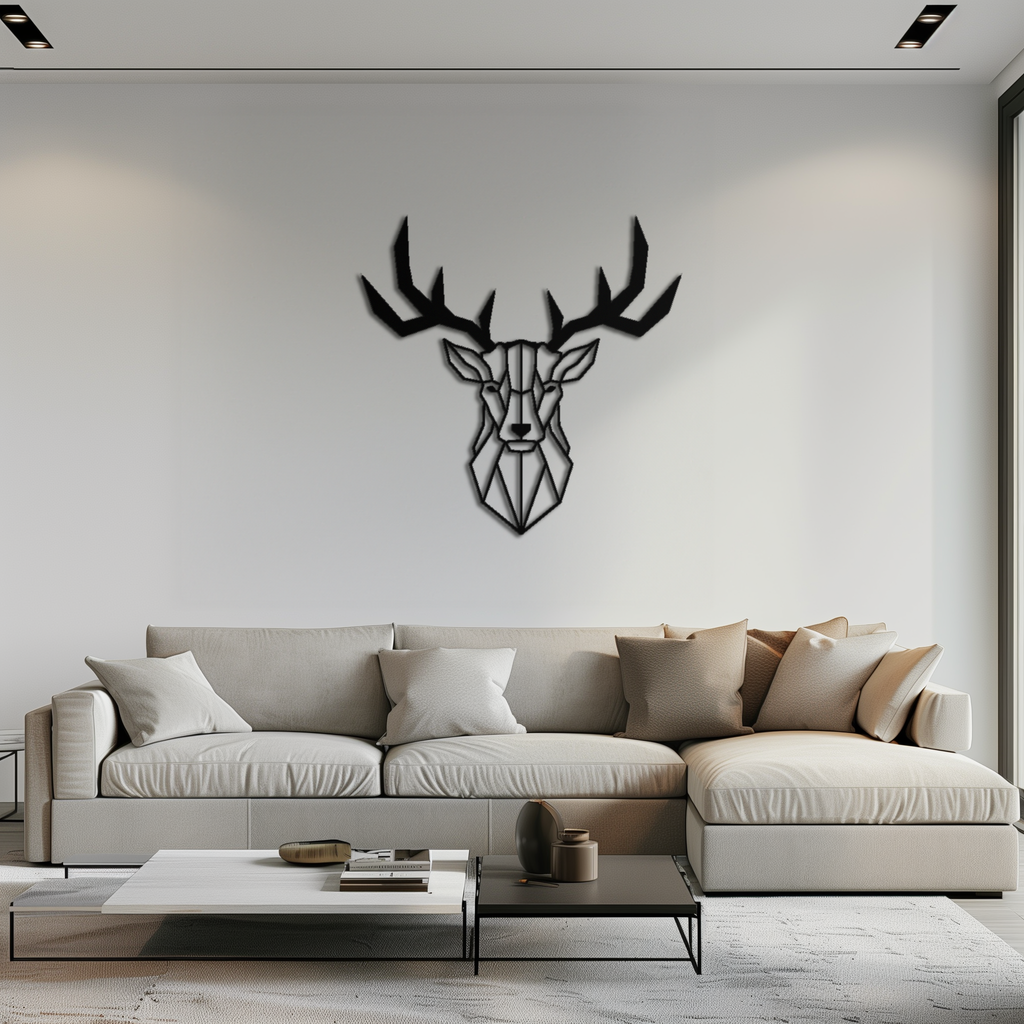 Steel Geometric Deer Head Metal Wall Art - Modern Minimalist Design