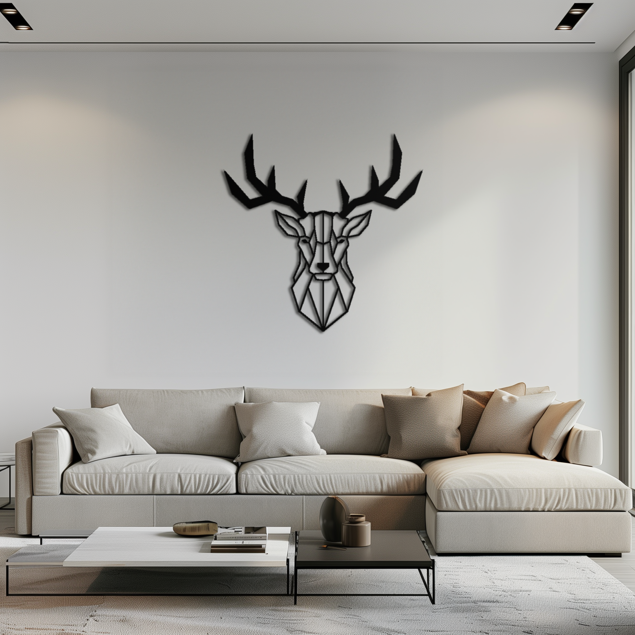 Steel Geometric Deer Head Metal Wall Art - Modern Minimalist Design