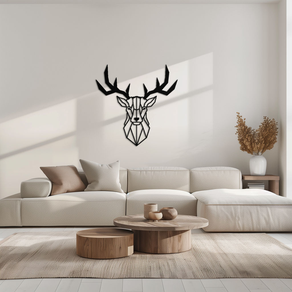Steel Geometric Deer Head Metal Wall Art - Modern Minimalist Design