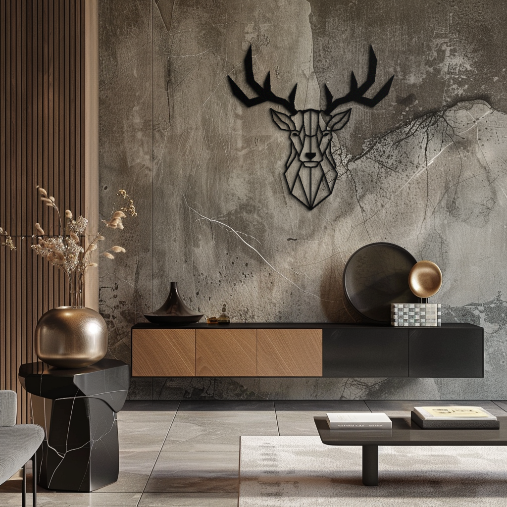 Steel Geometric Deer Head Metal Wall Art - Modern Minimalist Design