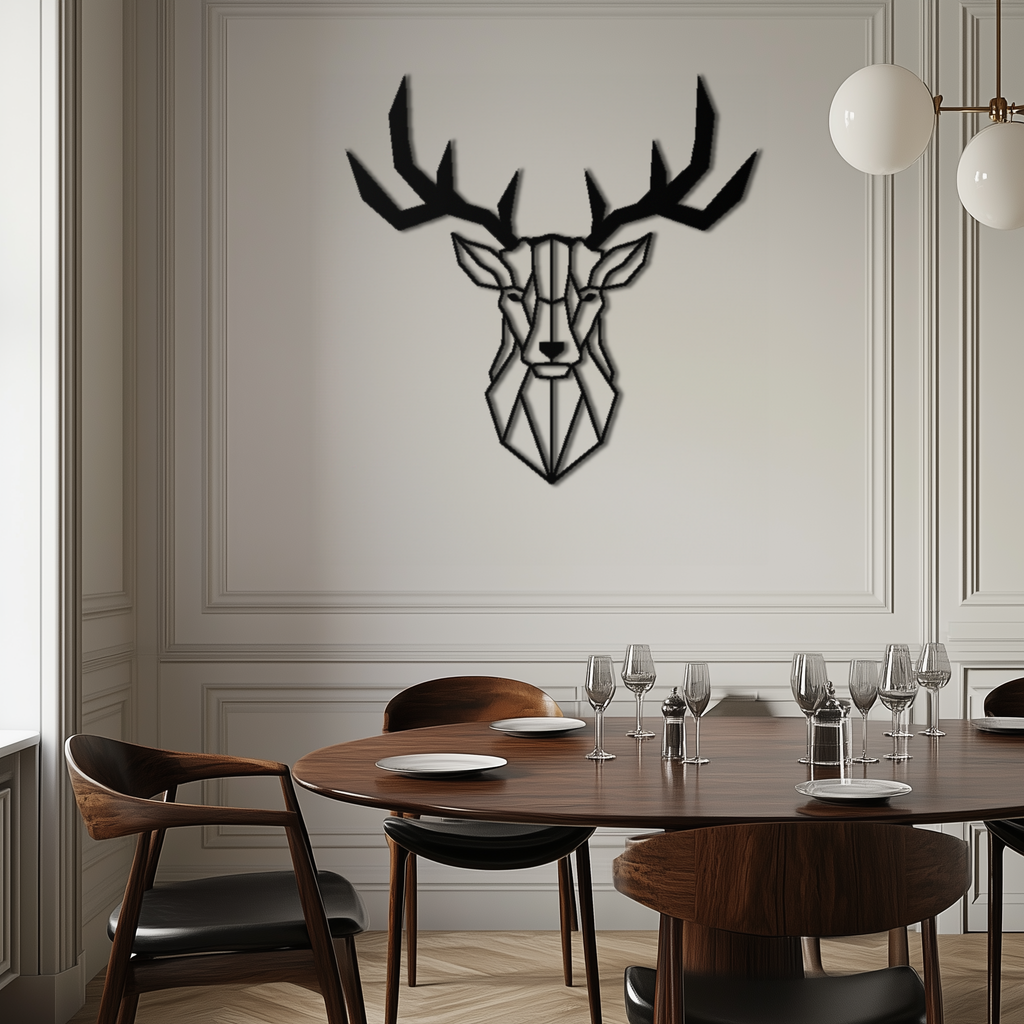 Steel Geometric Deer Head Metal Wall Art - Modern Minimalist Design