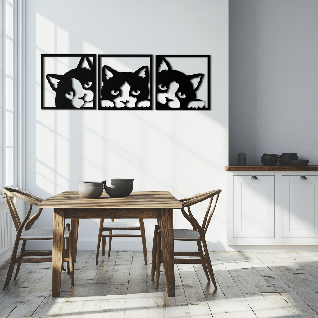 Metal Cat Silhouette Wall Art - Modern Minimalist Three Panel