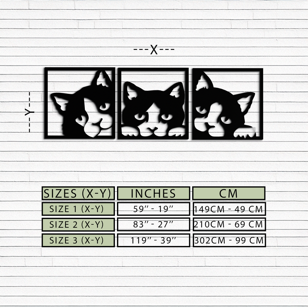 Metal Cat Silhouette Wall Art - Modern Minimalist Three Panel