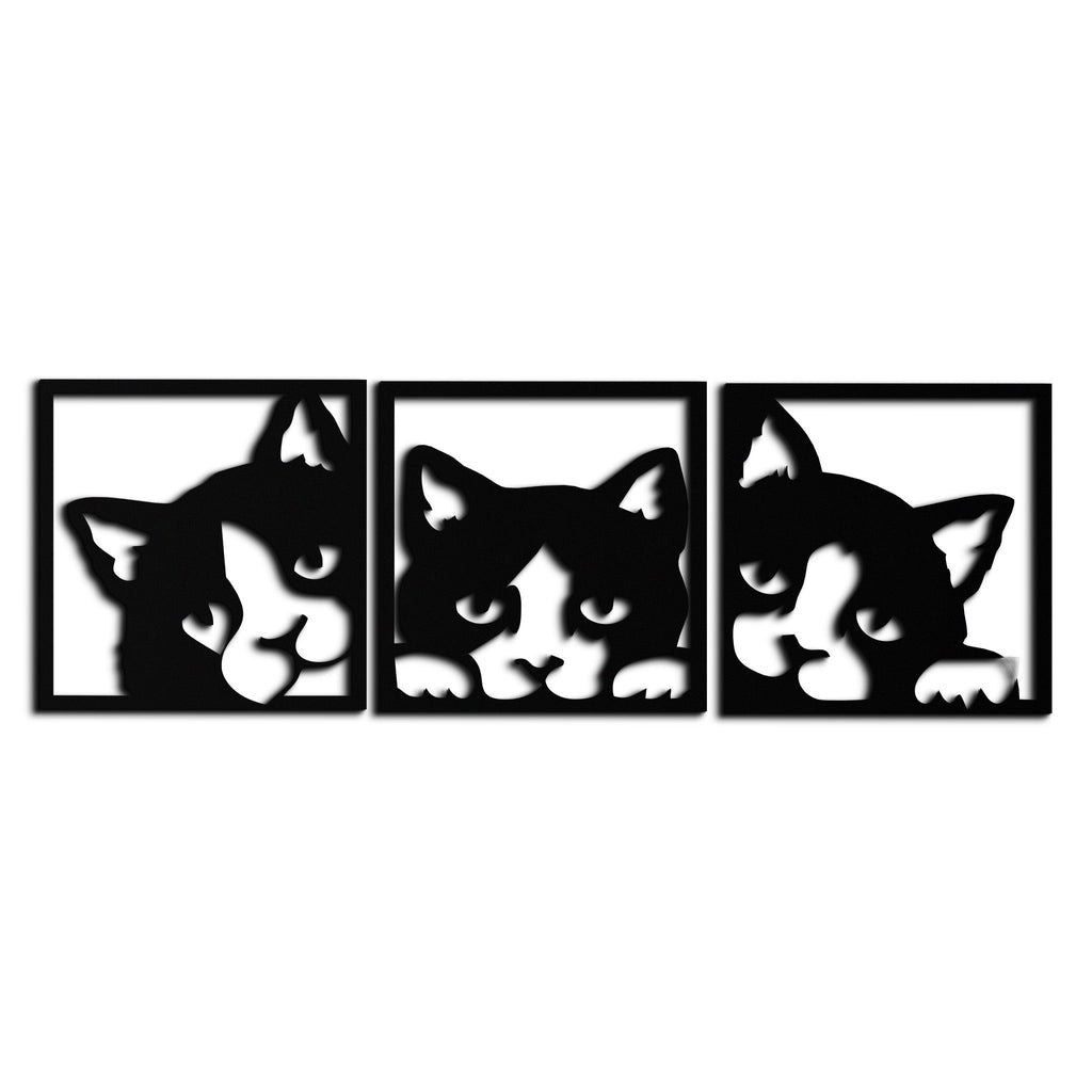 Metal Cat Silhouette Wall Art - Modern Minimalist Three Panel