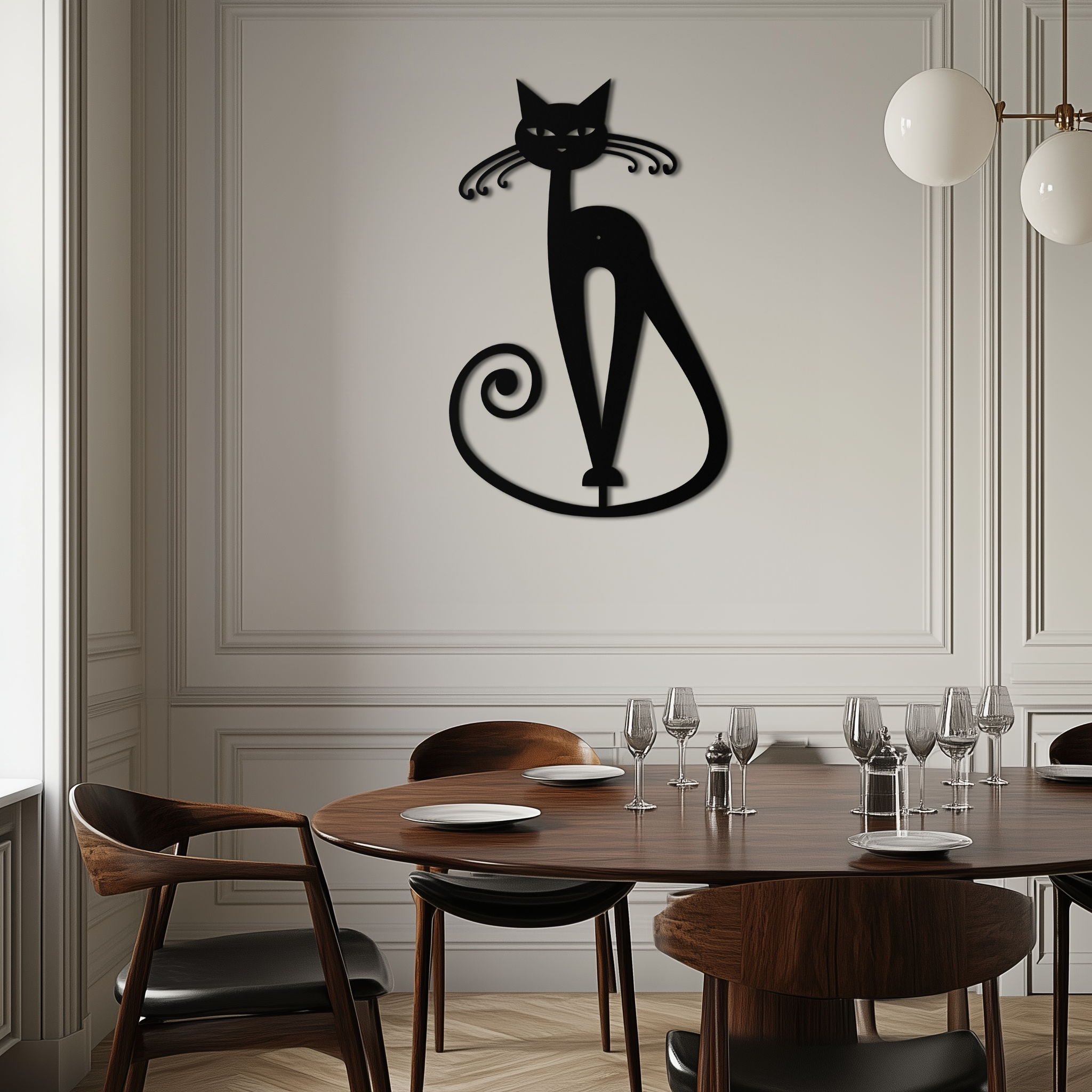 Black Metal Cat Wall Sculpture - Geometric Minimalist Contemporary Home Decor Art