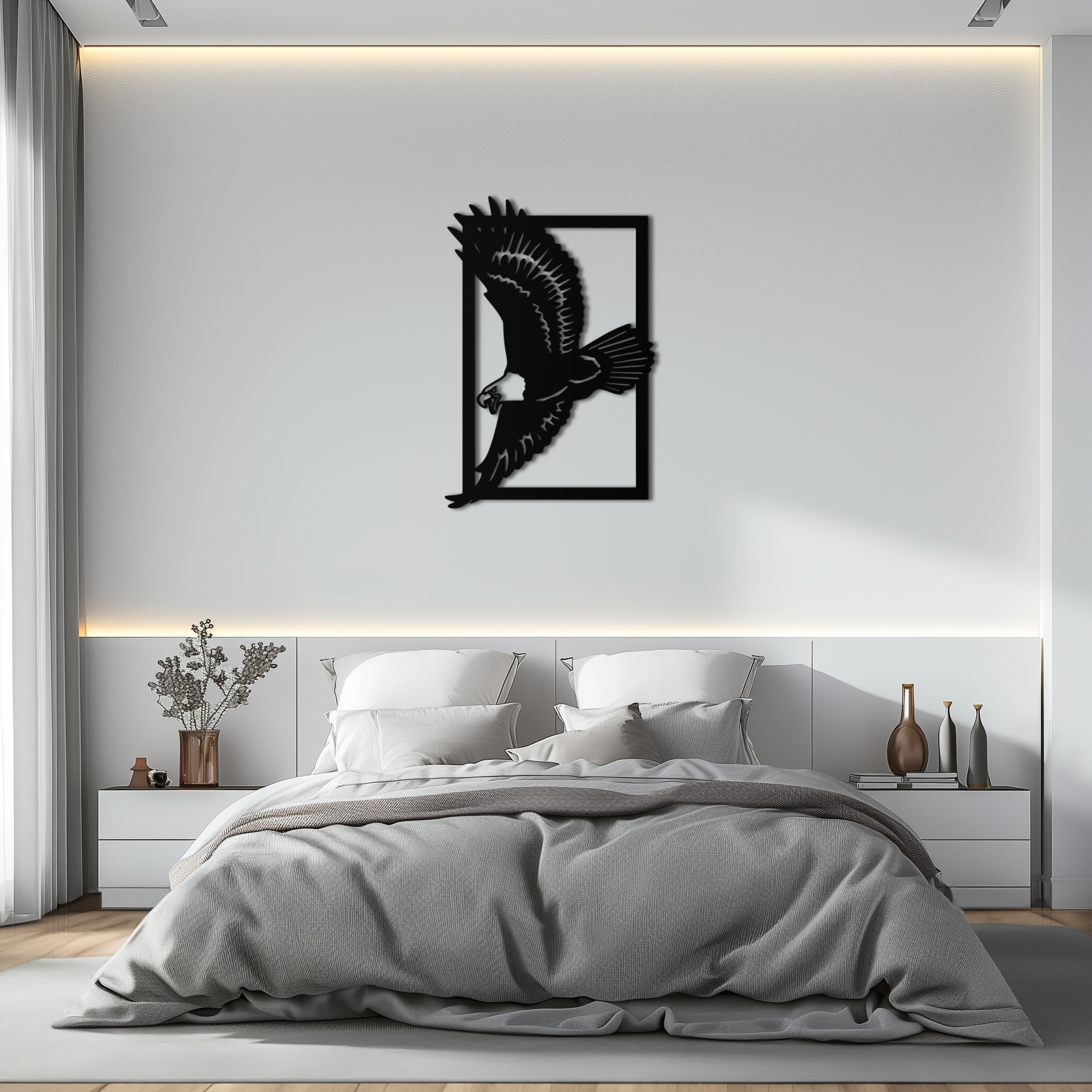 Steel Majestic Eagle Wall Art Geometric Contemporary Minimalist Home Office Decor