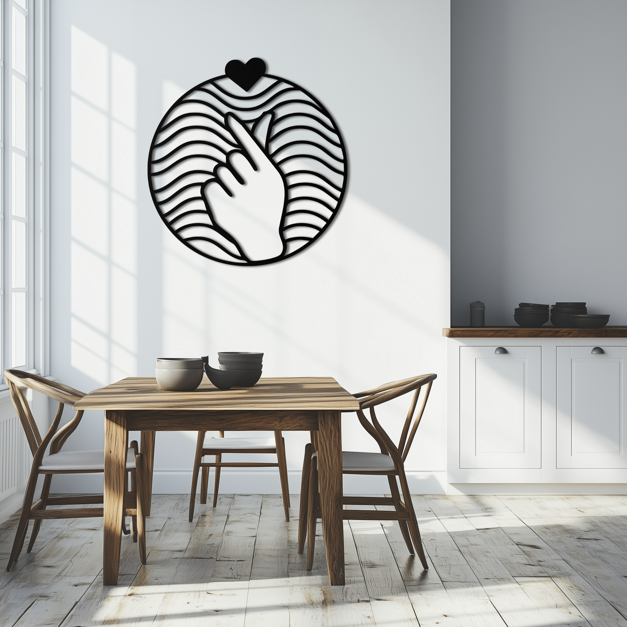 Steel Heart Finger Love Sign Wall Art - Round Minimalist Decor