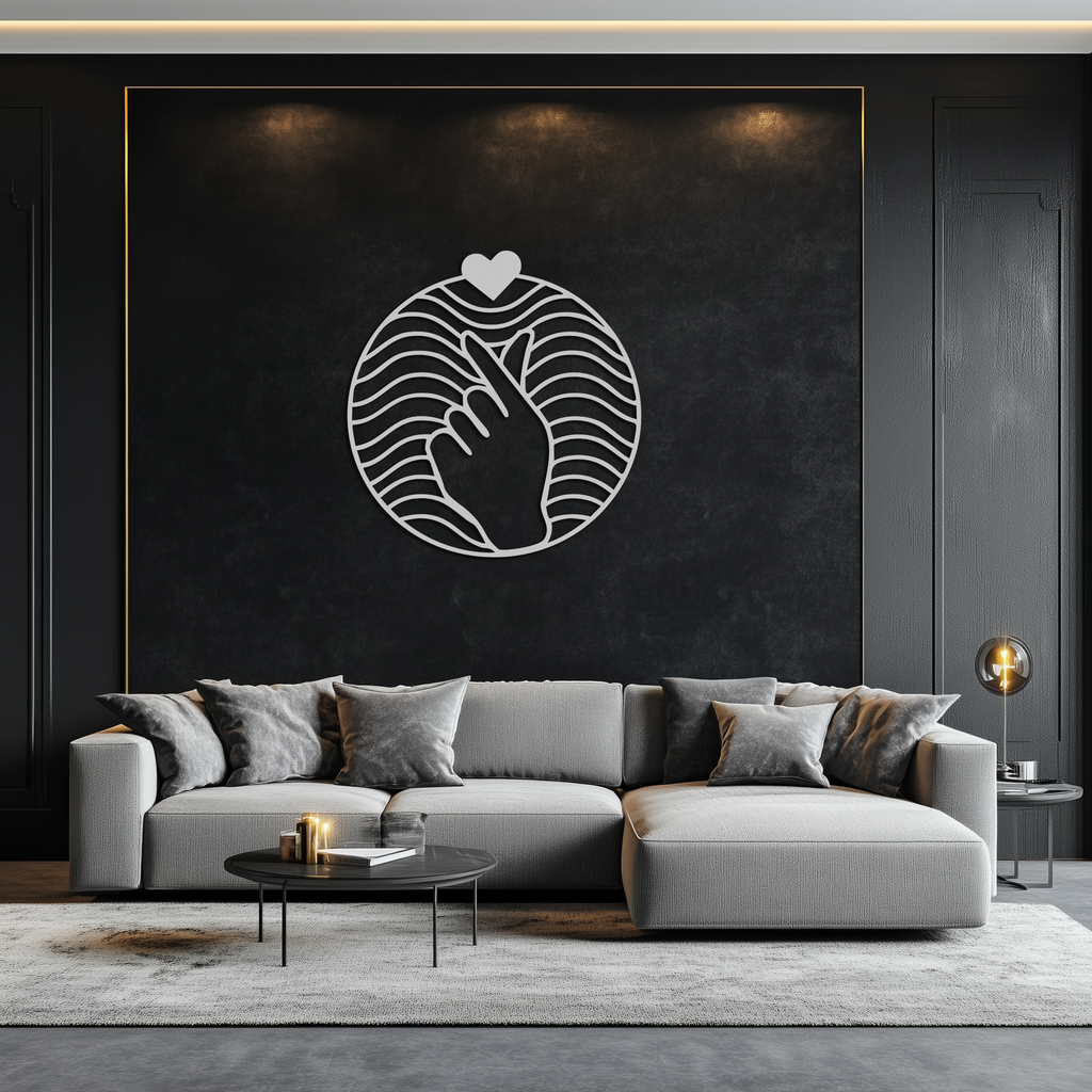 Steel Heart Finger Love Sign Wall Art - Round Minimalist Decor