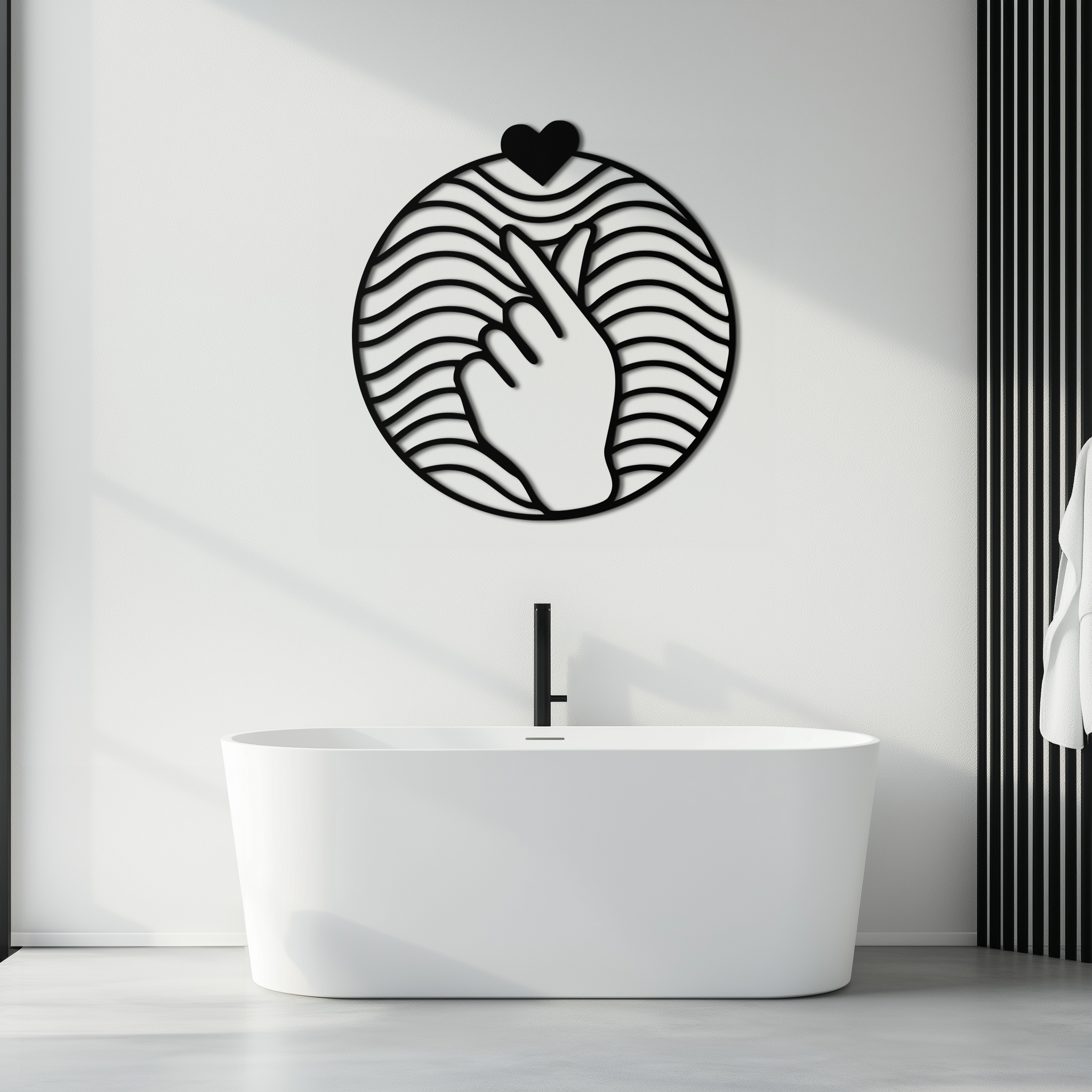 Steel Heart Finger Love Sign Wall Art - Round Minimalist Decor