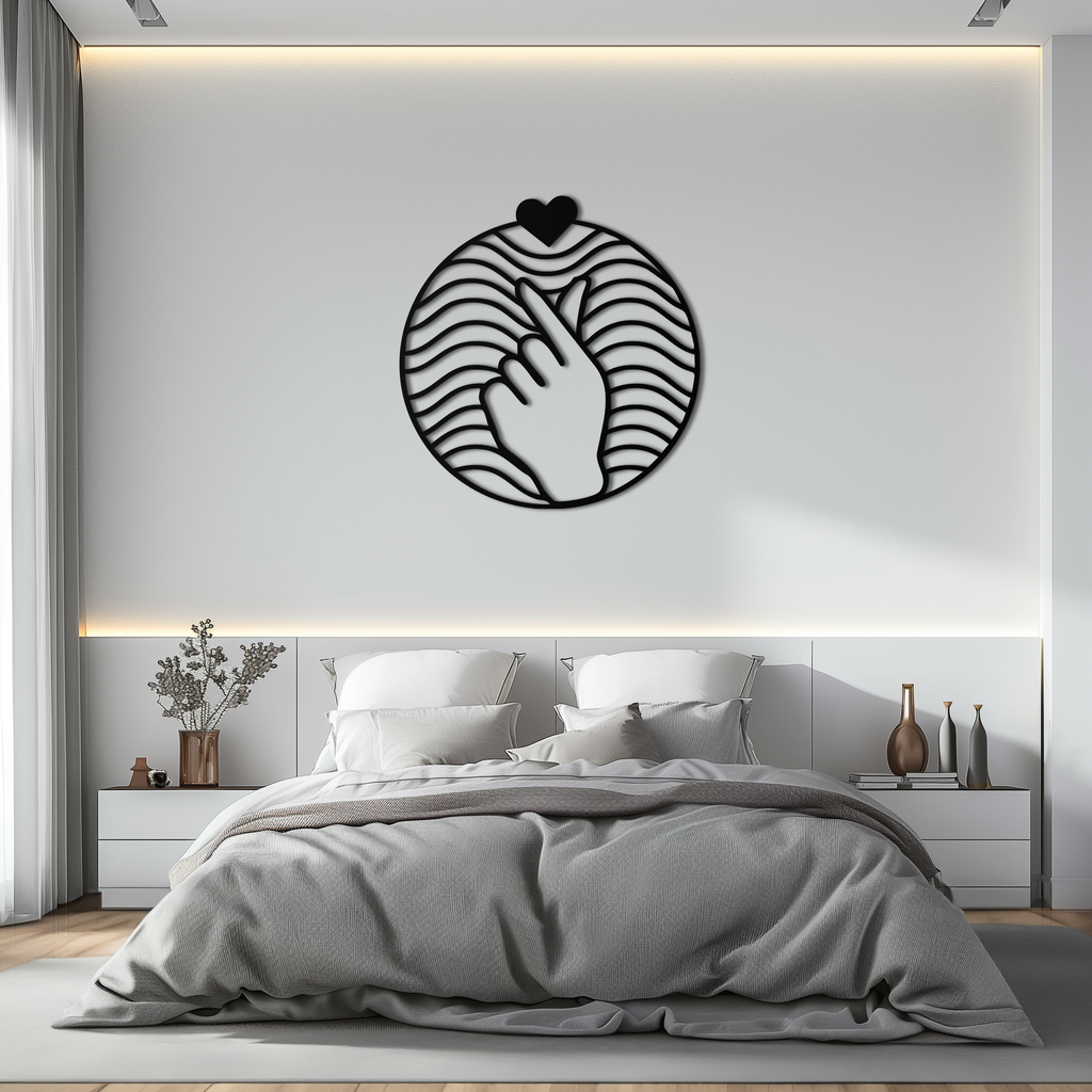 Steel Heart Finger Love Sign Wall Art - Round Minimalist Decor