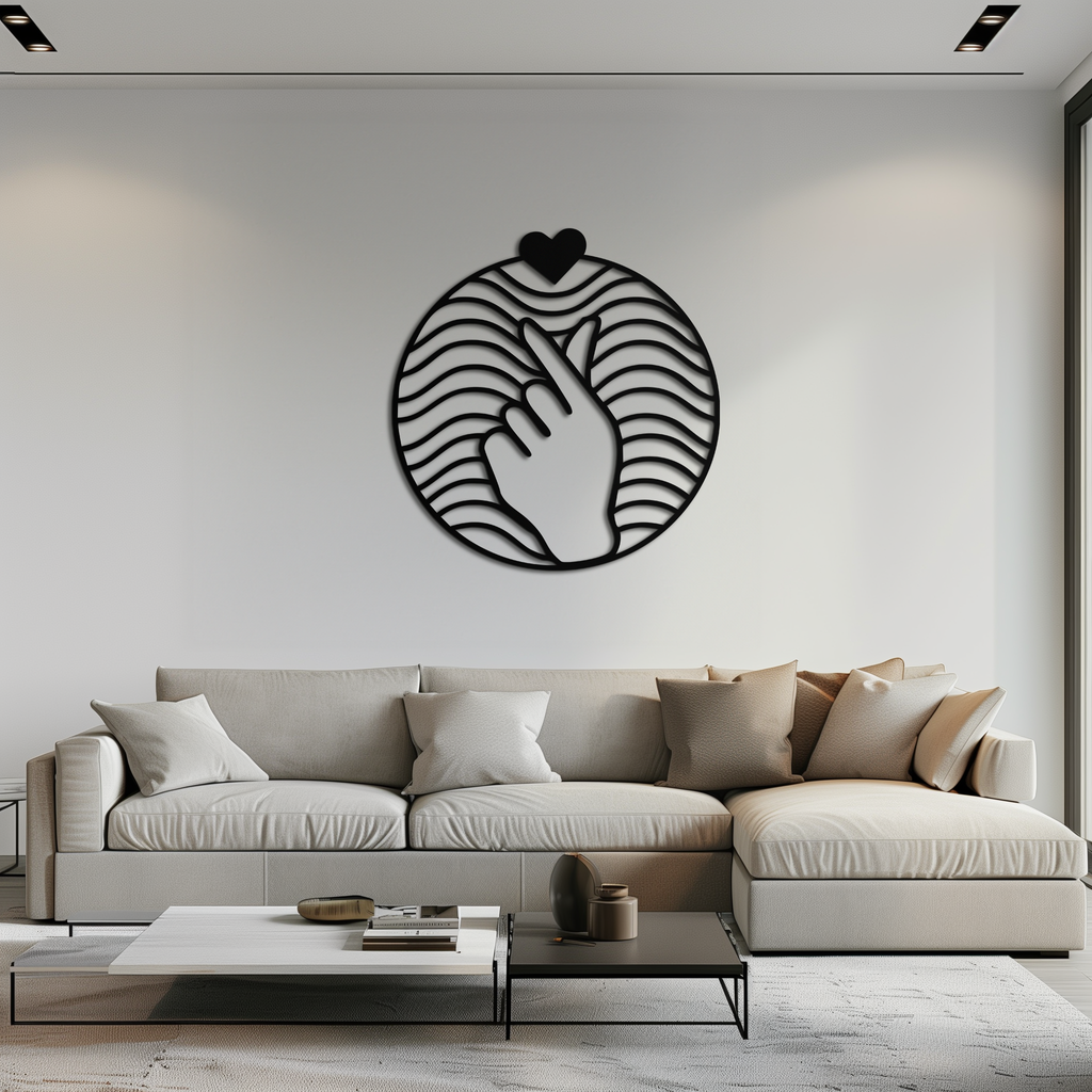 Steel Heart Finger Love Sign Wall Art - Round Minimalist Decor