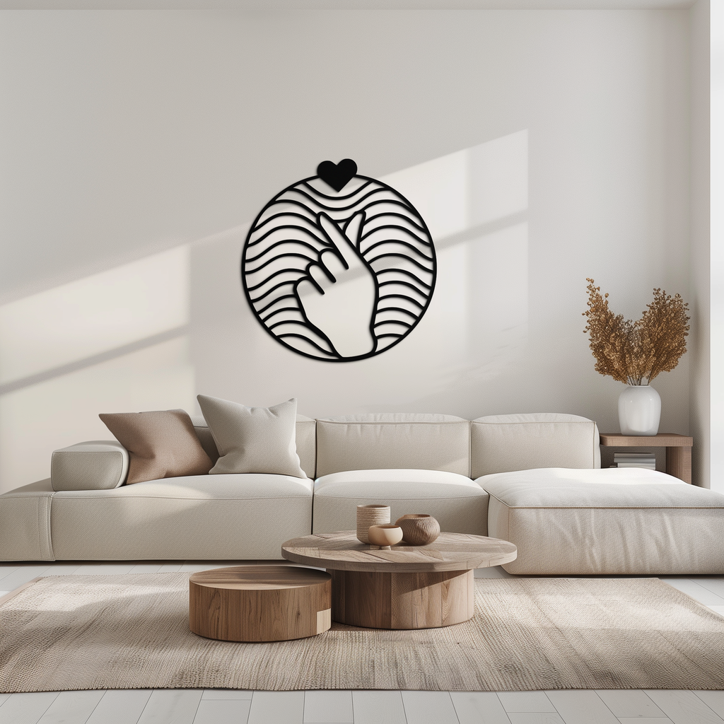Steel Heart Finger Love Sign Wall Art - Round Minimalist Decor