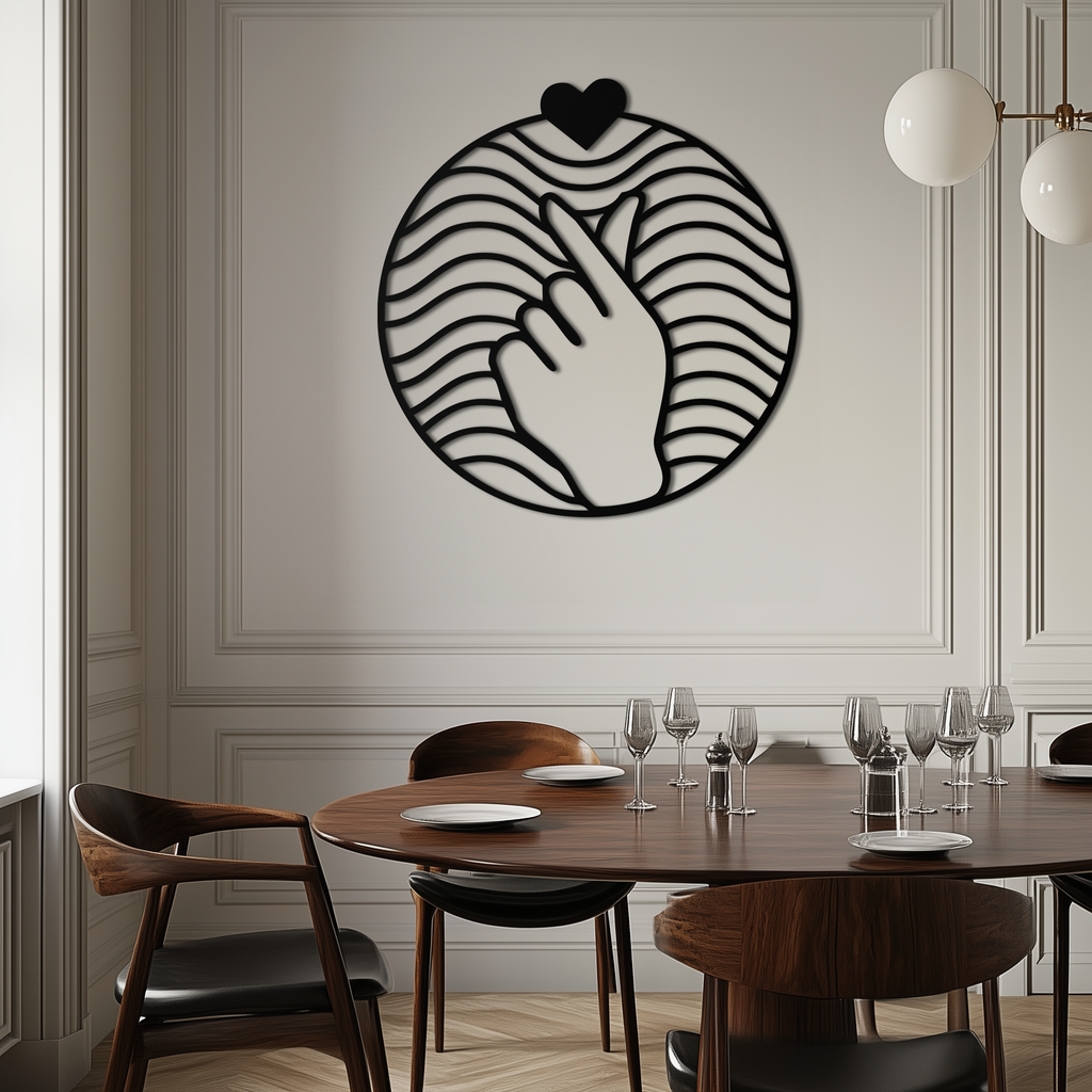 Steel Heart Finger Love Sign Wall Art - Round Minimalist Decor