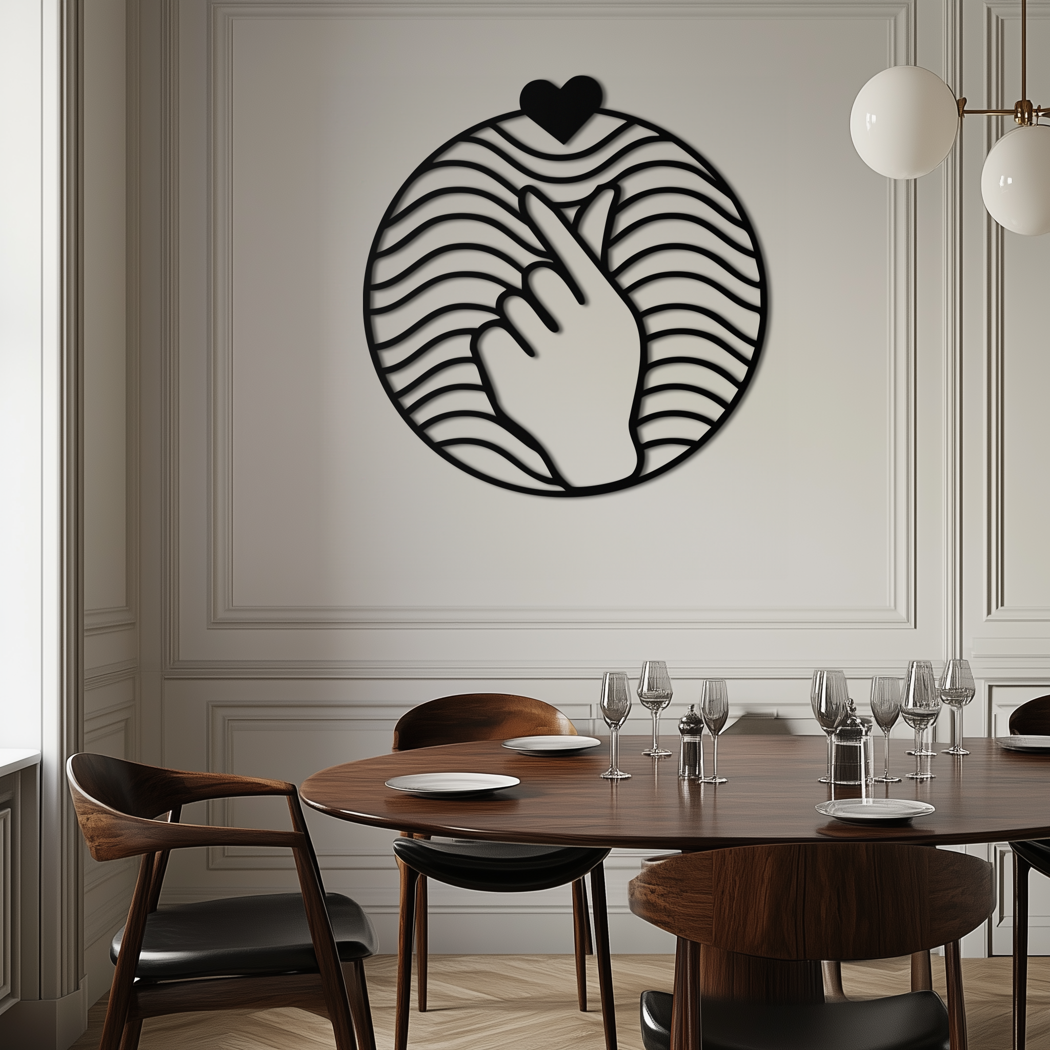 Steel Heart Finger Love Sign Wall Art - Round Minimalist Decor