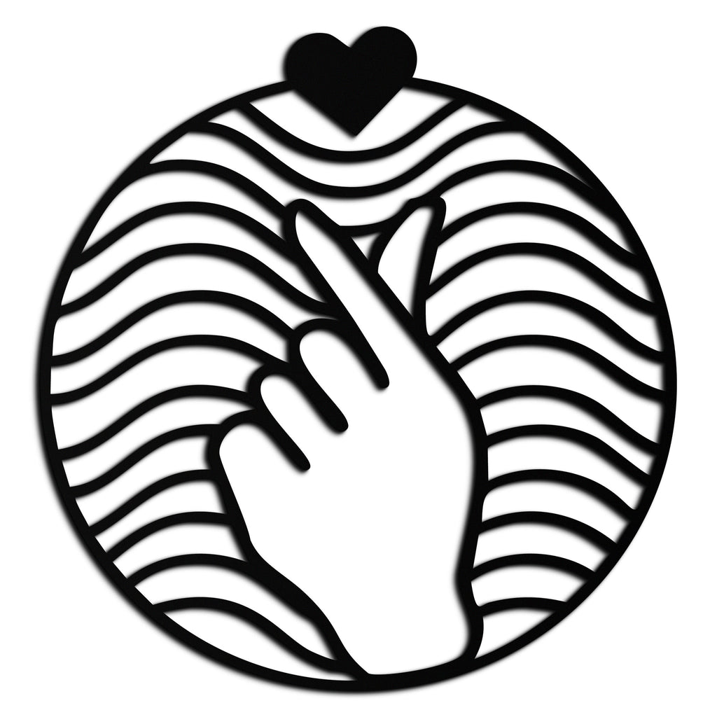Steel Heart Finger Love Sign Wall Art - Round Minimalist Decor