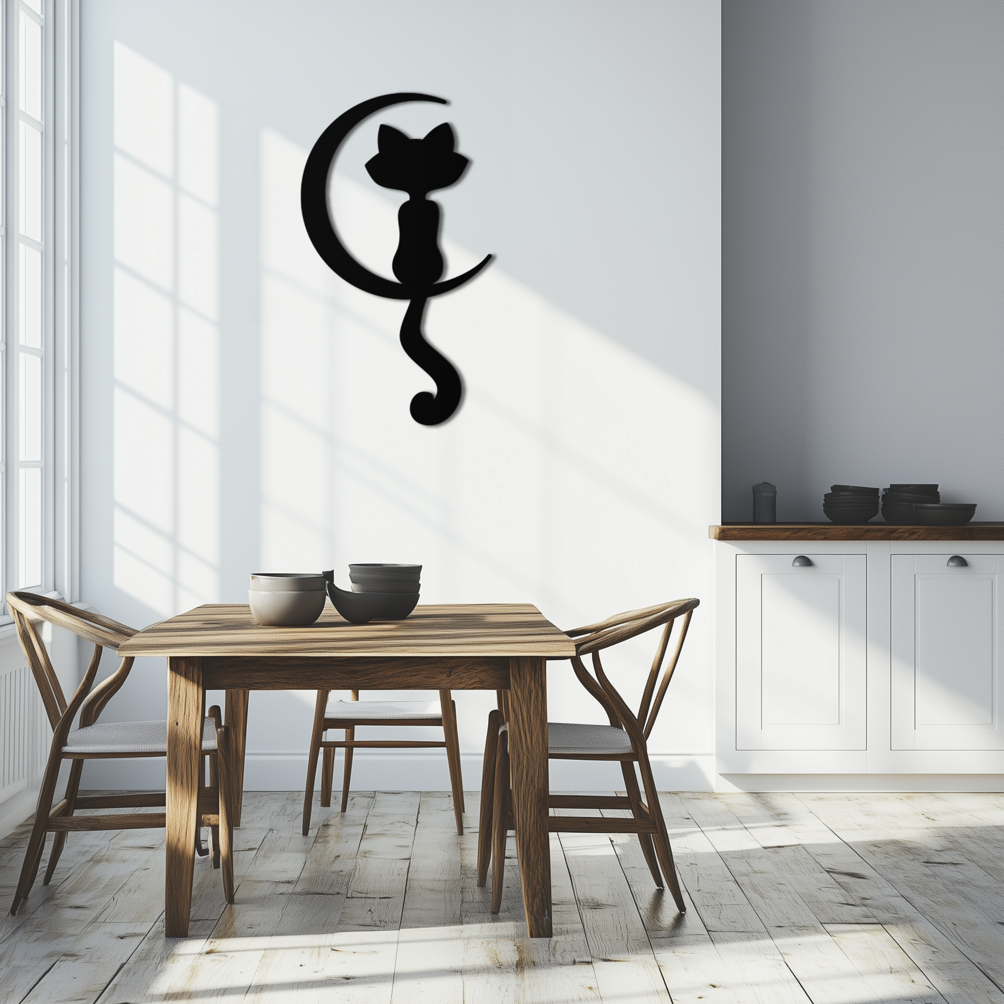 Metal Wall Art Moonlight Cat and Crescent Moon Silhouette Decor