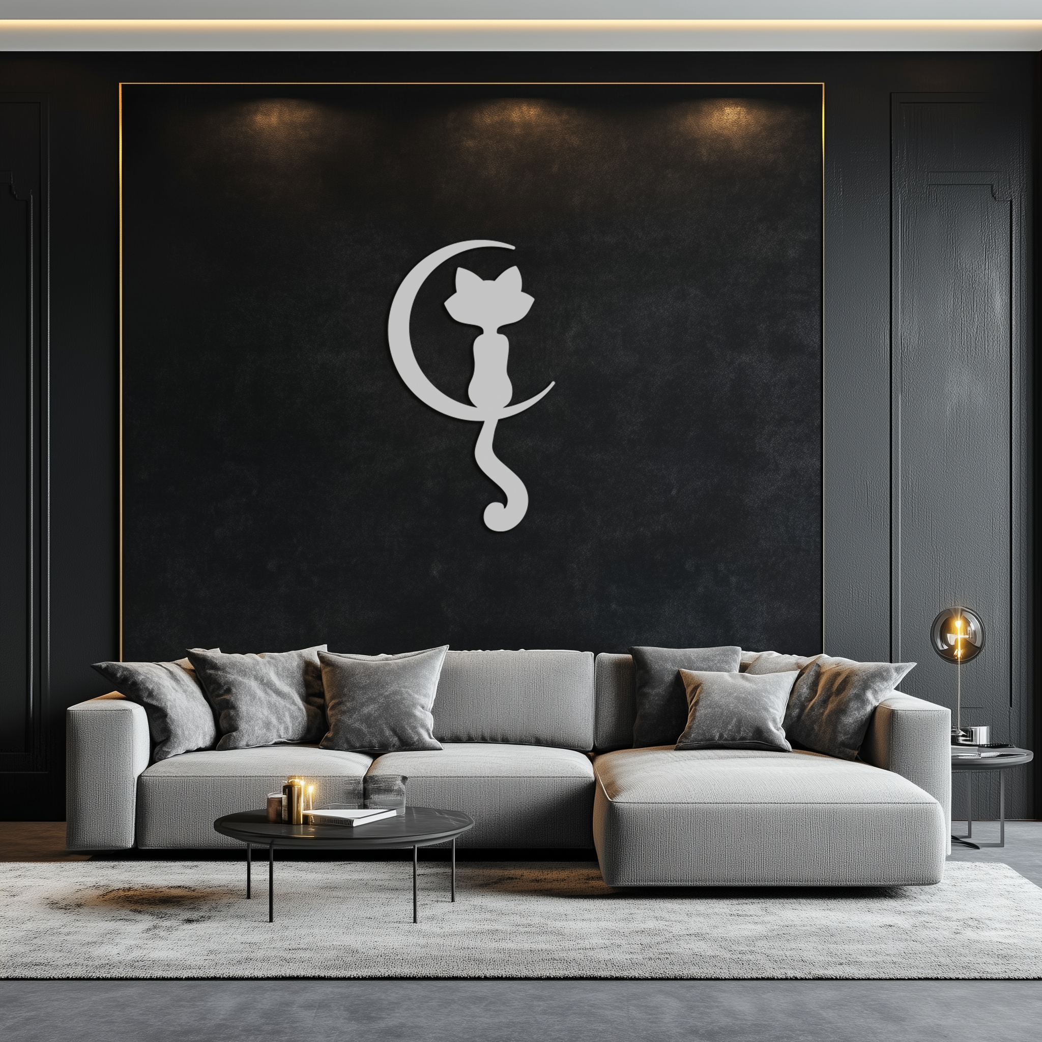 Metal Wall Art Moonlight Cat and Crescent Moon Silhouette Decor