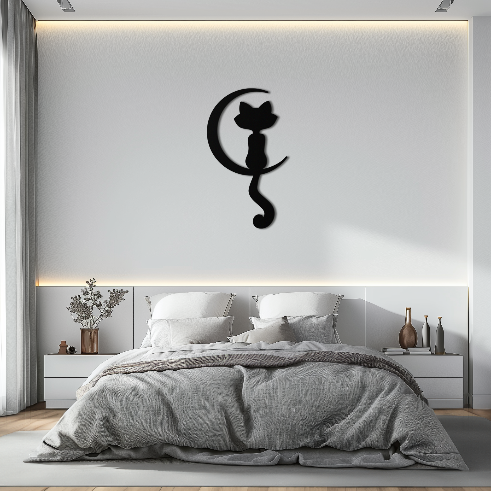 Metal Wall Art Moonlight Cat and Crescent Moon Silhouette Decor