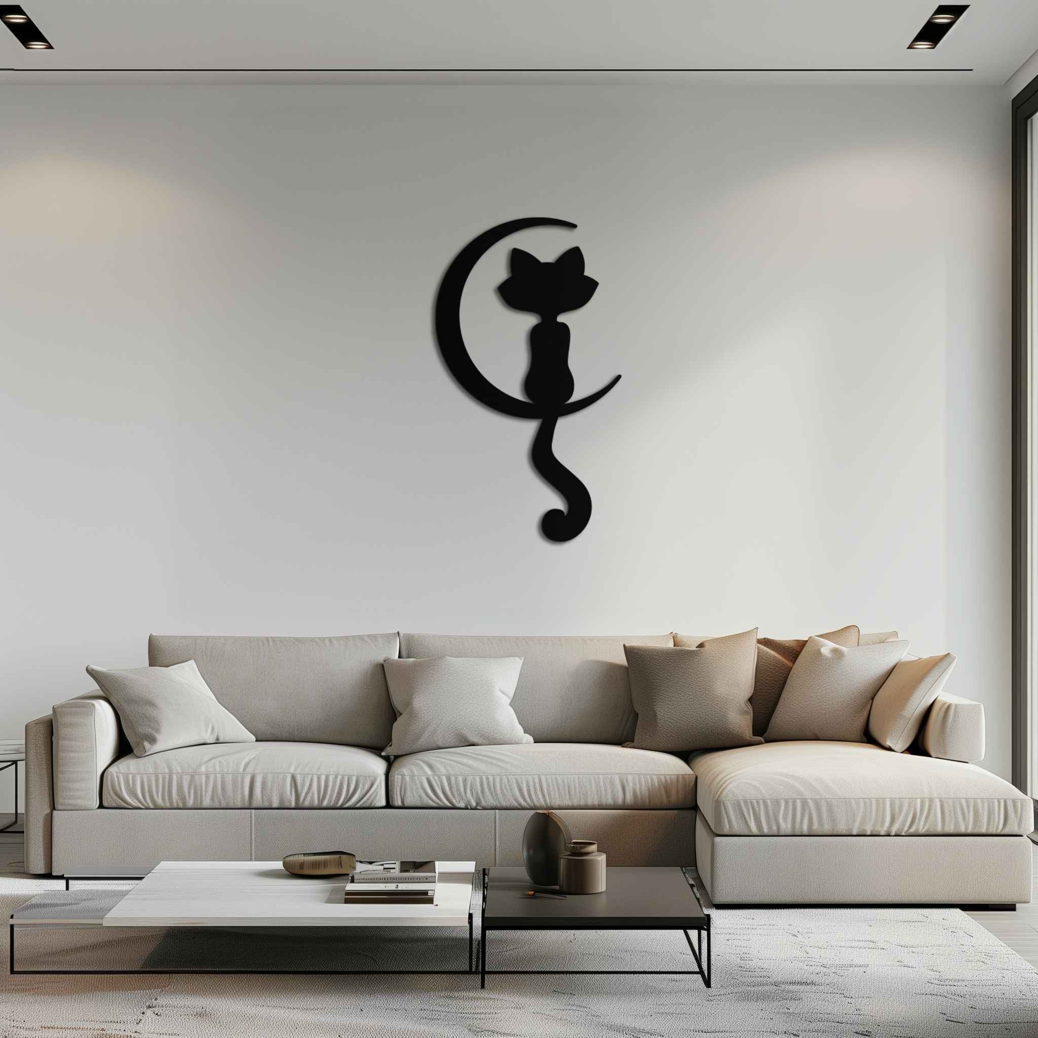 Metal Wall Art Moonlight Cat and Crescent Moon Silhouette Decor