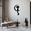 Metal Wall Art Moonlight Cat and Crescent Moon Silhouette Decor