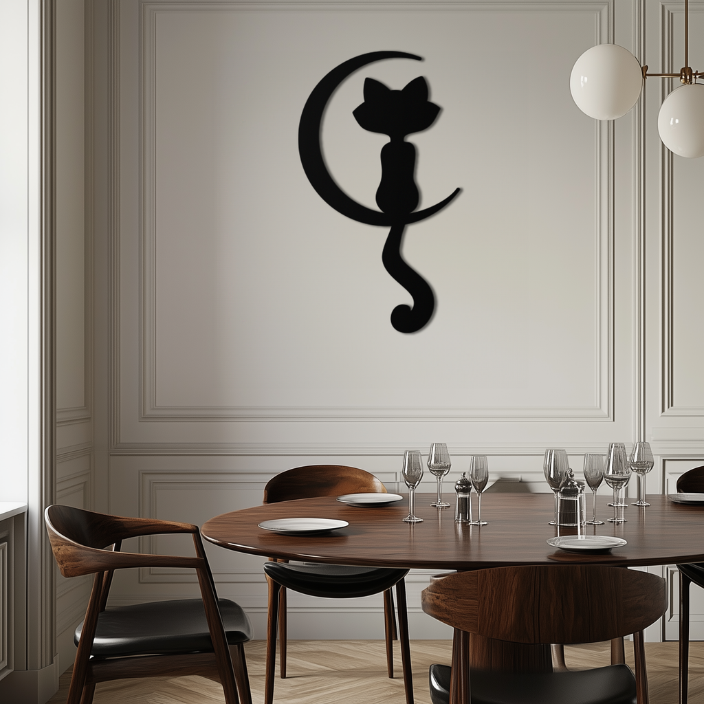 Metal Wall Art Moonlight Cat and Crescent Moon Silhouette Decor