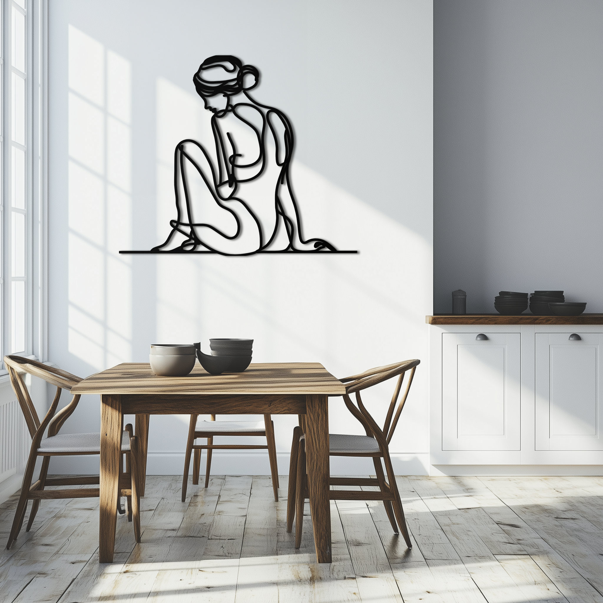 Metal Wall Art Sitting Woman - Minimalist Modern Line Silhouette