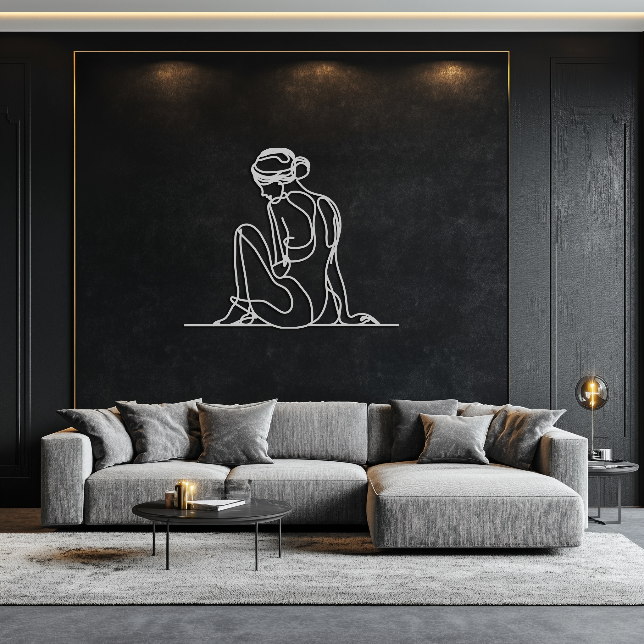Metal Wall Art Sitting Woman - Minimalist Modern Line Silhouette