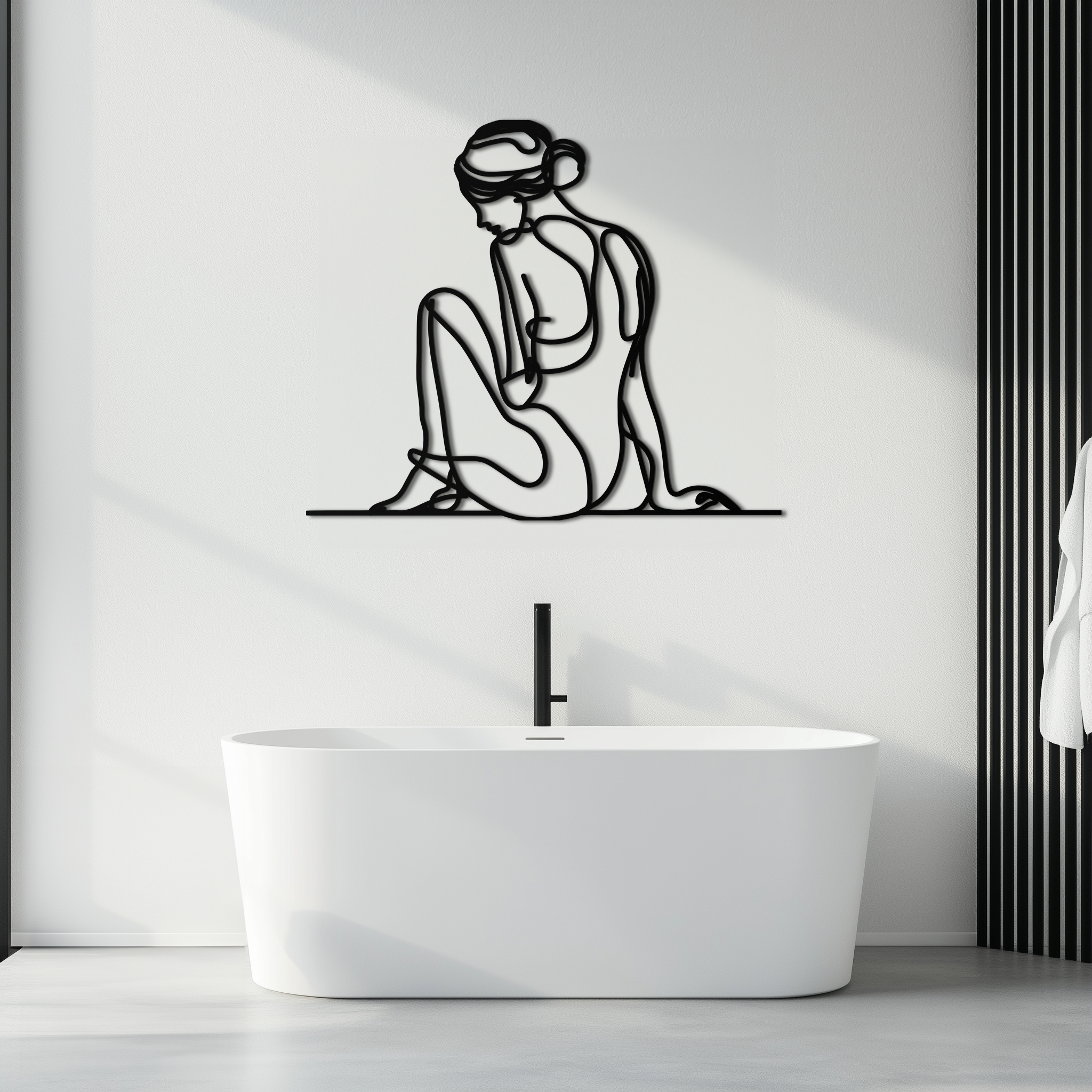Metal Wall Art Sitting Woman - Minimalist Modern Line Silhouette