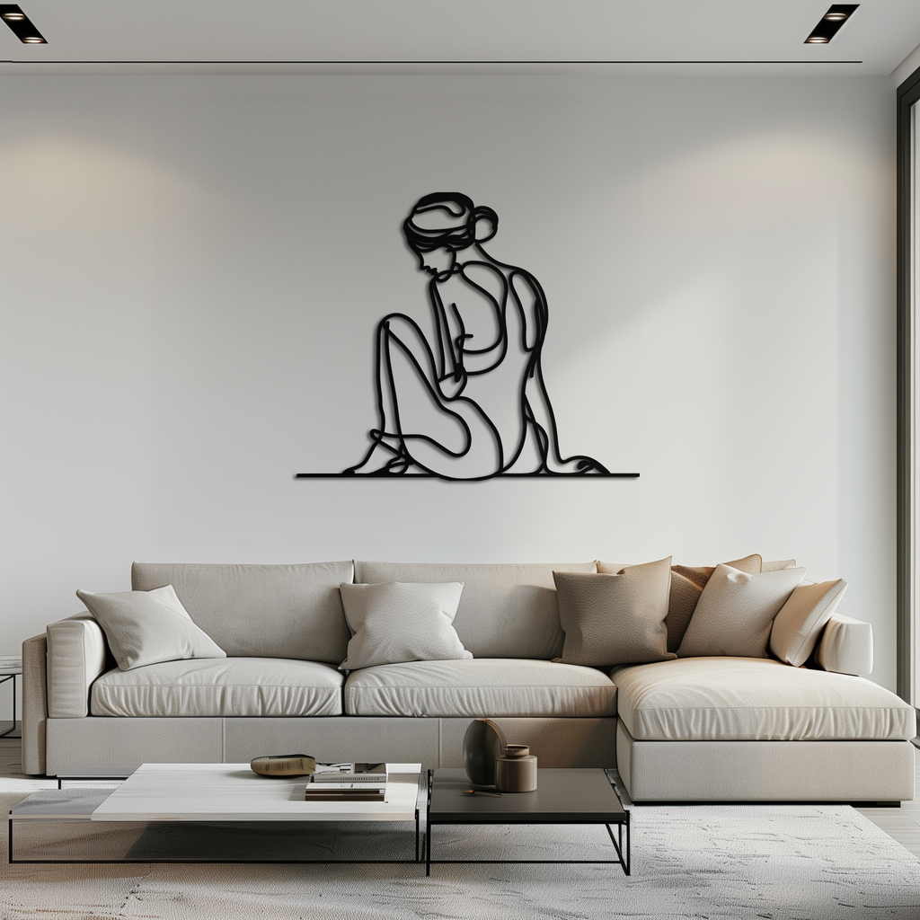 Metal Wall Art Sitting Woman - Minimalist Modern Line Silhouette