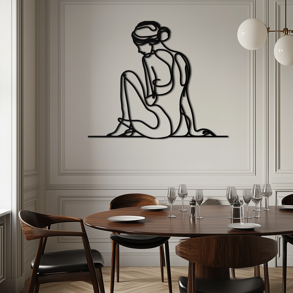 Metal Wall Art Sitting Woman - Minimalist Modern Line Silhouette