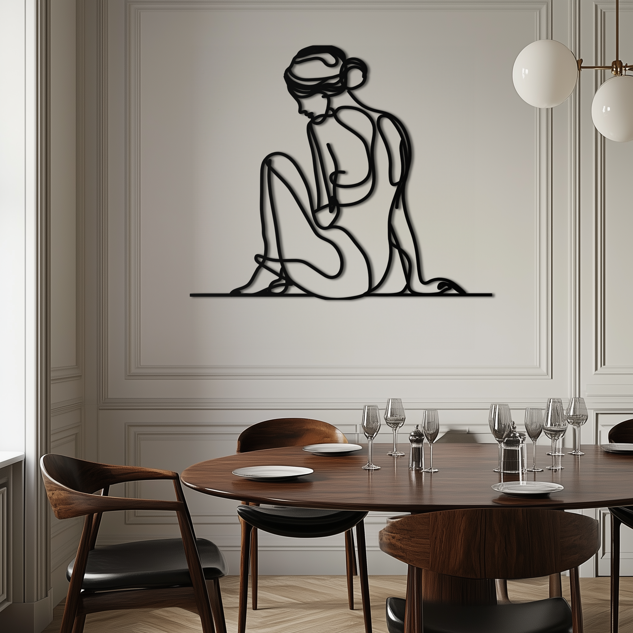 Metal Wall Art Sitting Woman - Minimalist Modern Line Silhouette