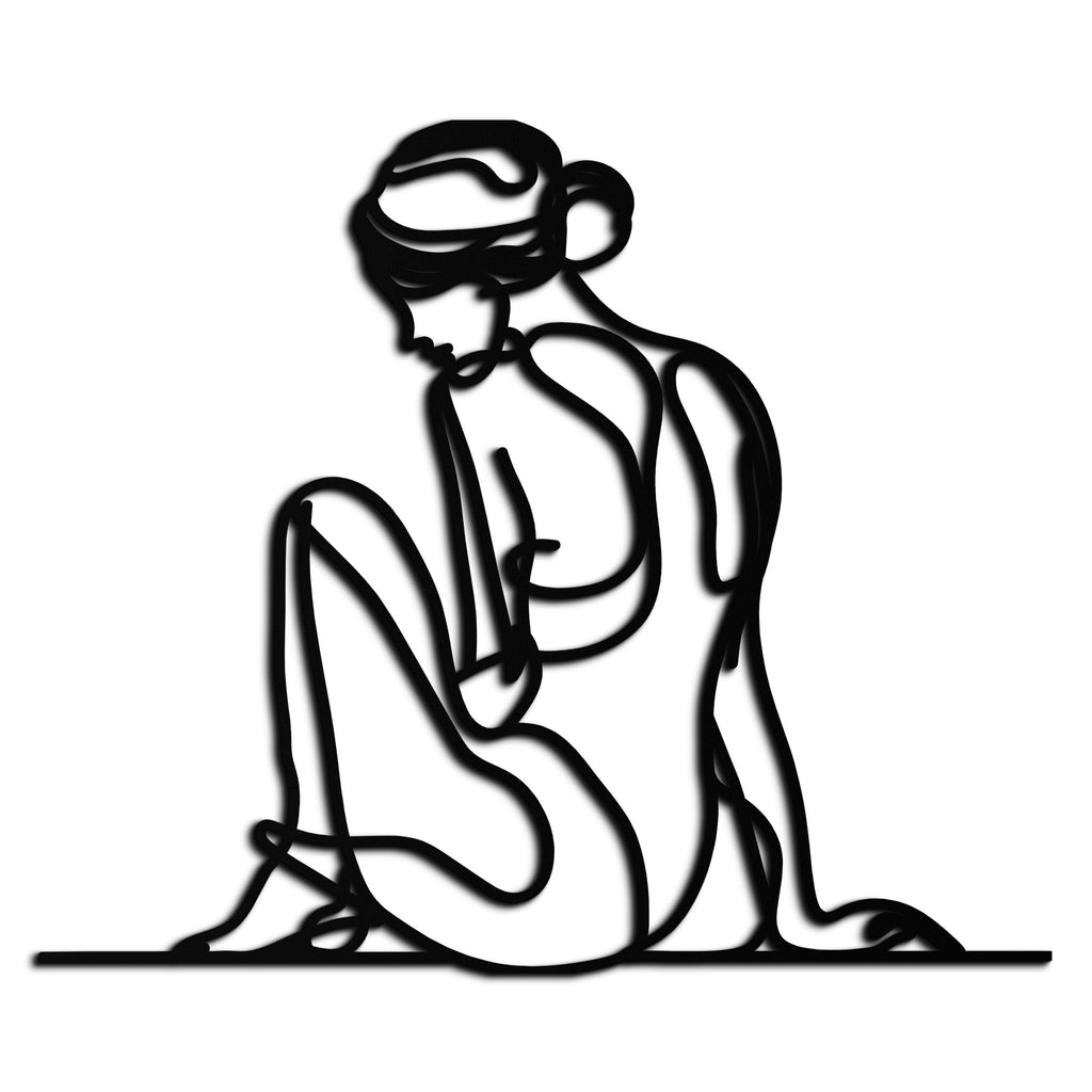 Metal Wall Art Sitting Woman - Minimalist Modern Line Silhouette