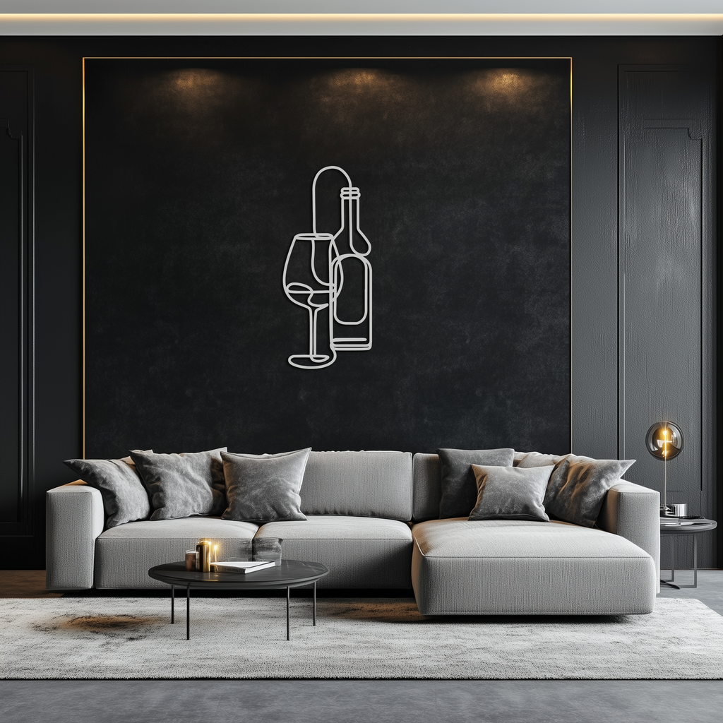 Metal Wine Glass Bottle Wall Art - Modern Minimalist Bar Decor