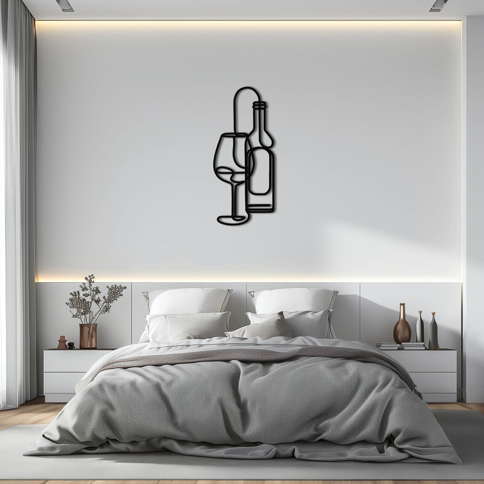 Metal Wine Glass Bottle Wall Art - Modern Minimalist Bar Decor