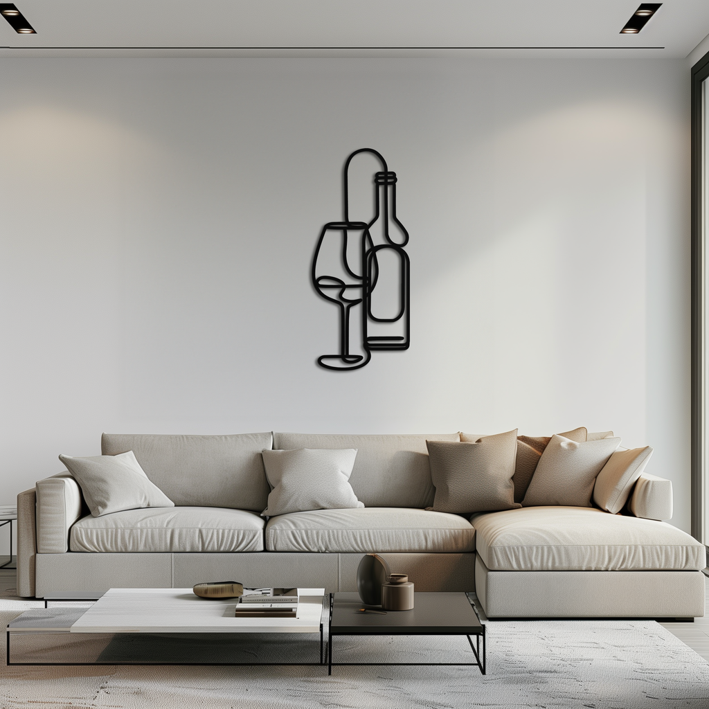 Metal Wine Glass Bottle Wall Art - Modern Minimalist Bar Decor