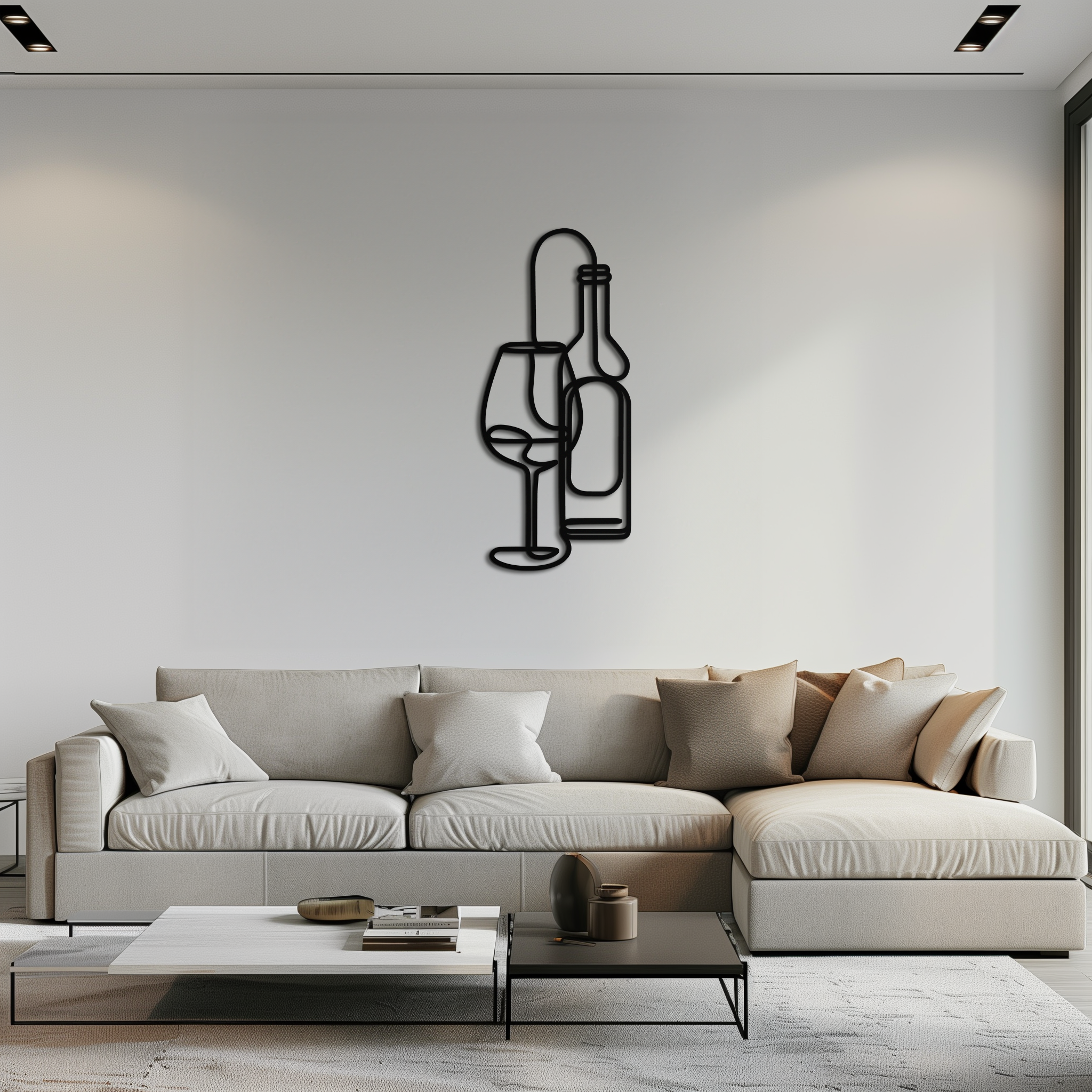 Metal Wine Glass Bottle Wall Art - Modern Minimalist Bar Decor