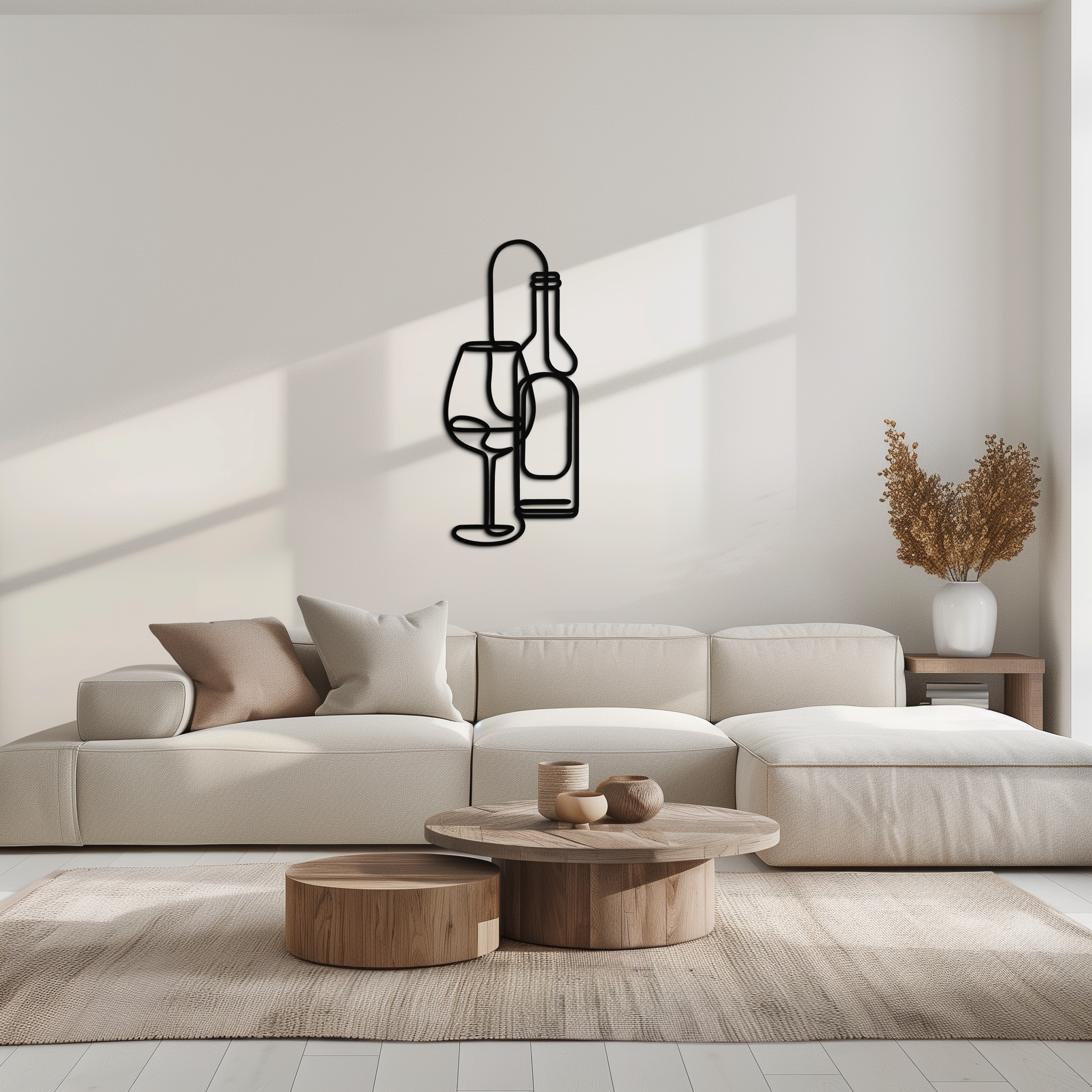 Metal Wine Glass Bottle Wall Art - Modern Minimalist Bar Decor