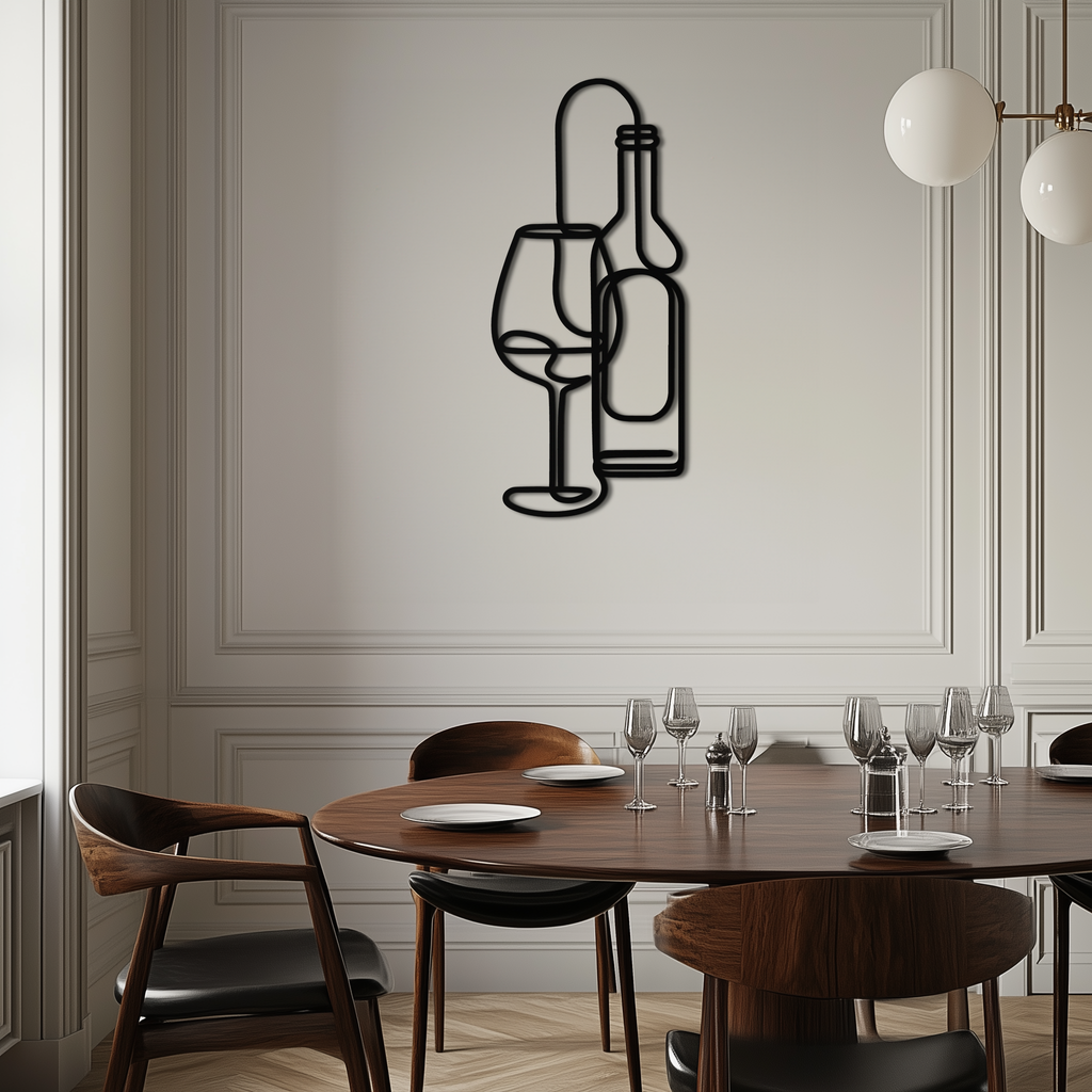 Metal Wine Glass Bottle Wall Art - Modern Minimalist Bar Decor